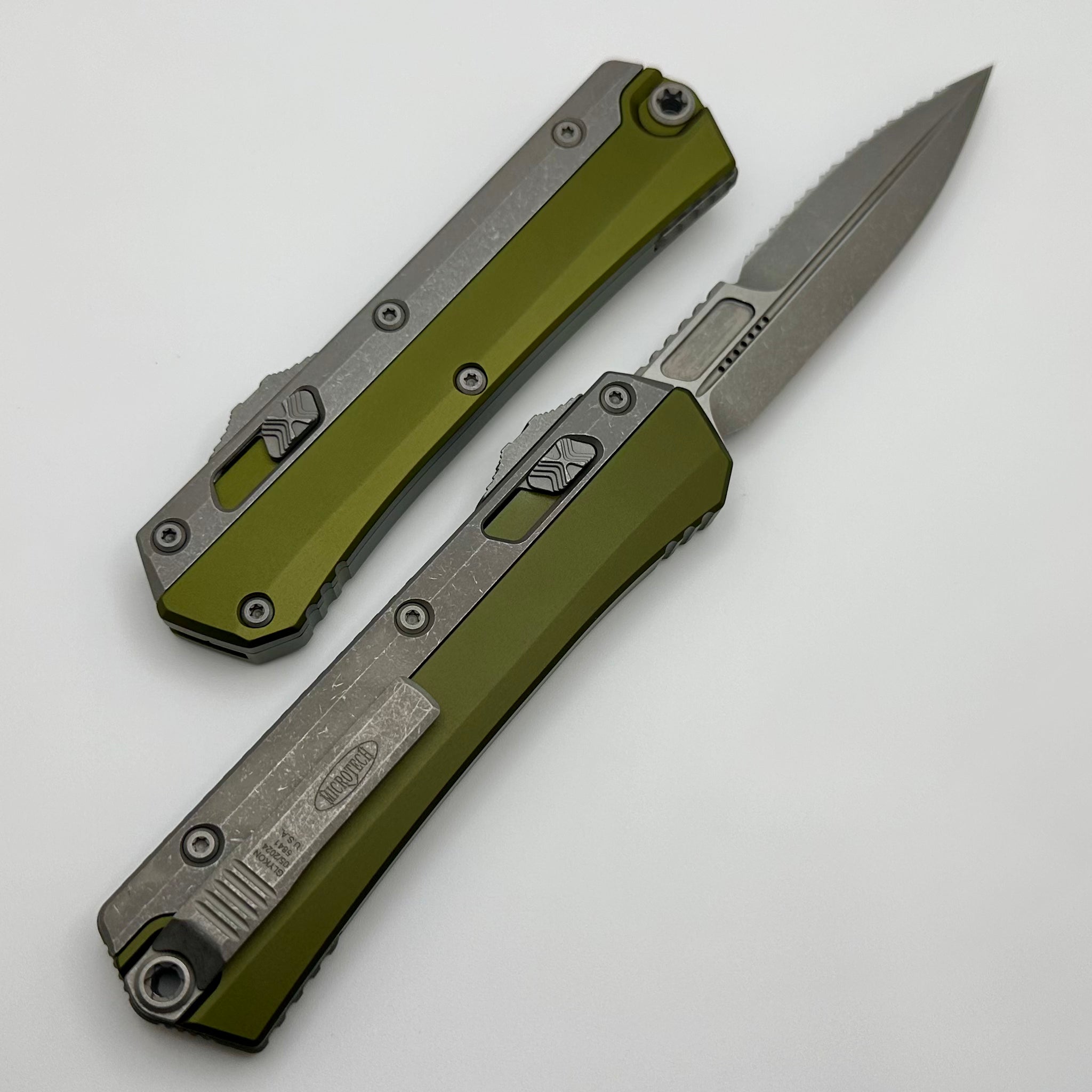 Premium Microtech Glykon Apocalyptic Bayonet - Partial Serrated Blade with OD Green Handle