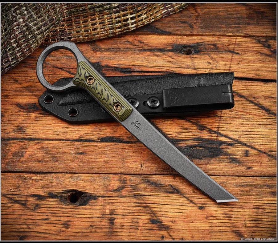 Ultimate RMJ Tactical Stabby Guy - Premium Cobalt Cerakote CPM-3V with Dirty Olive G-10 & Bronze Hardware