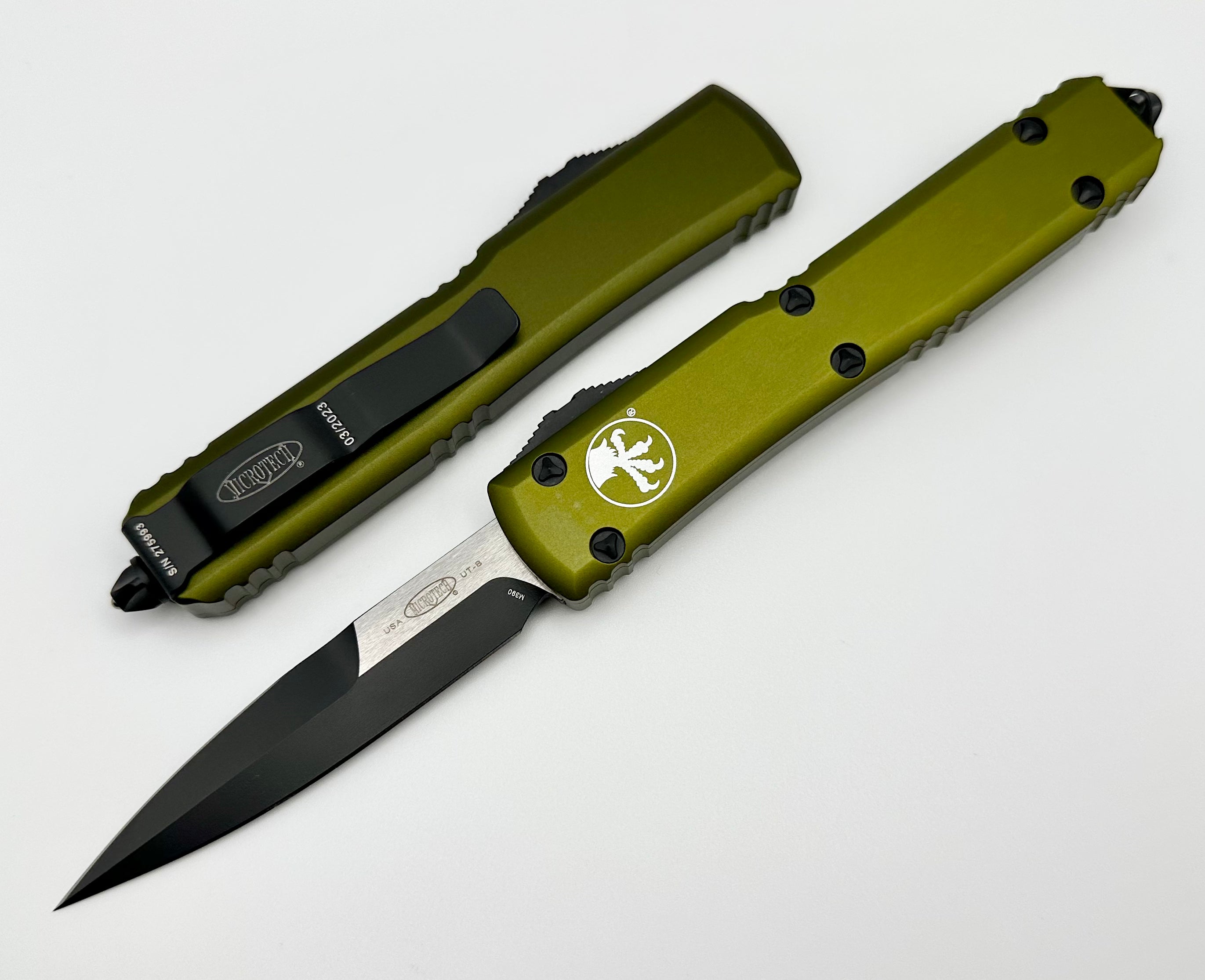 Premium Microtech Ultratech OTF Knife - Black & OD Green Bayonet Grind