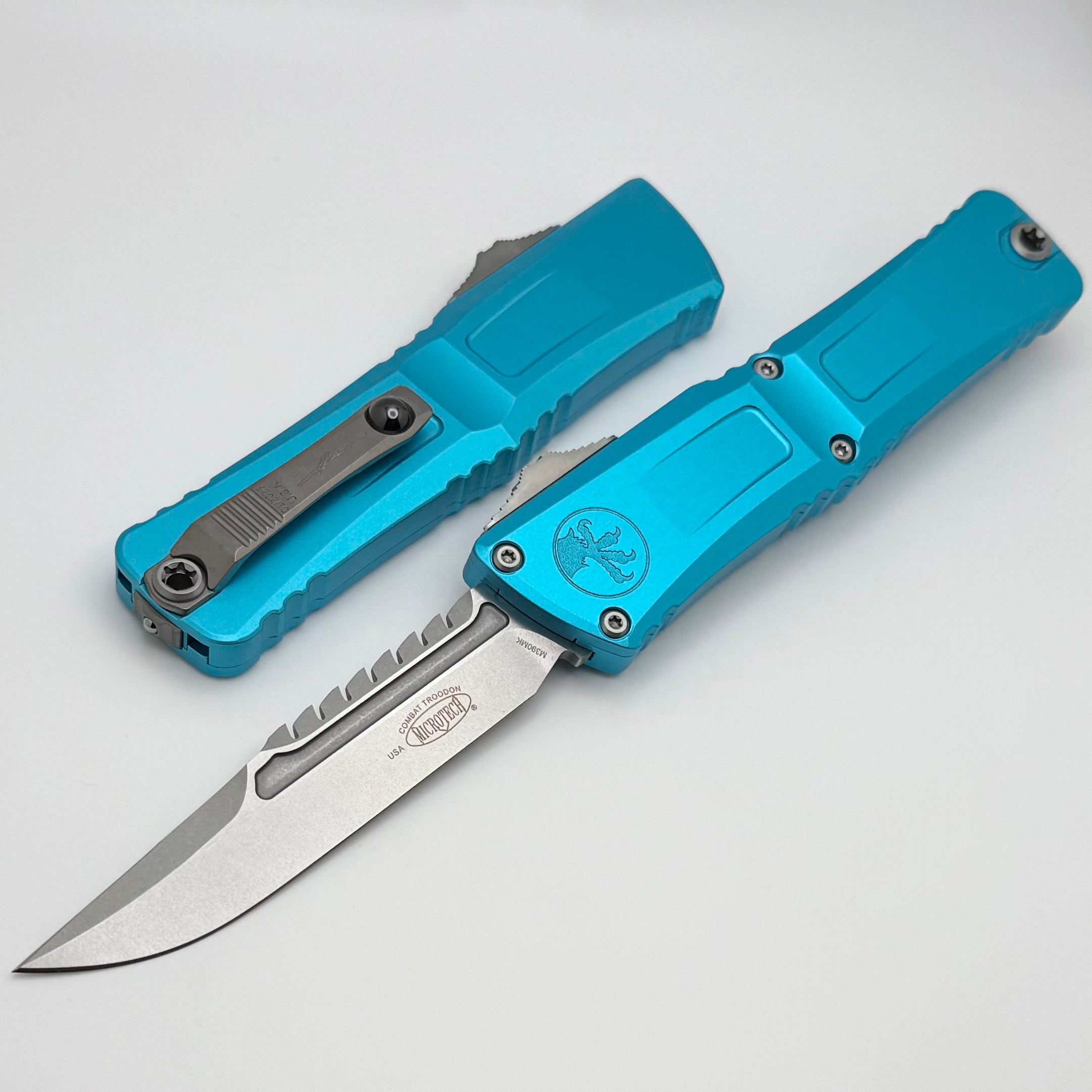 Microtech Premium Combat Troodon Gen III Stonewash Interceptor - Turquoise Handle Signature Series