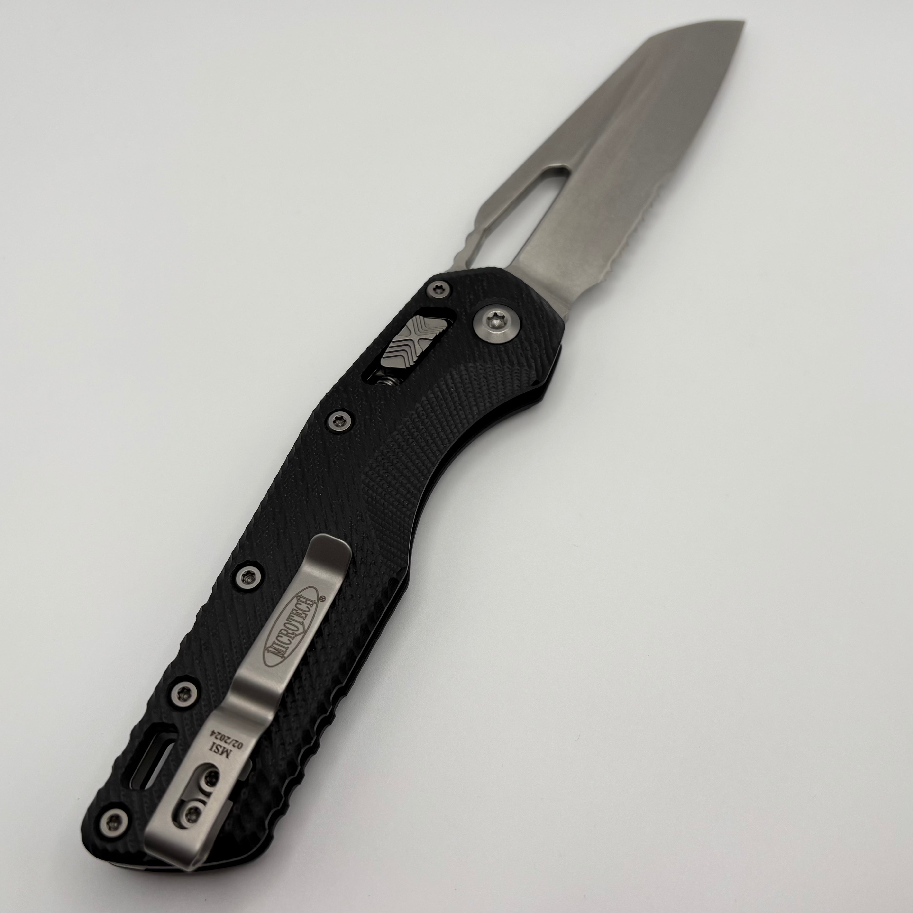 Premium Pre-Owned Microtech MSI RAM LOK Knife - Black Fluted G-10 & Partial Serrated Stonewash