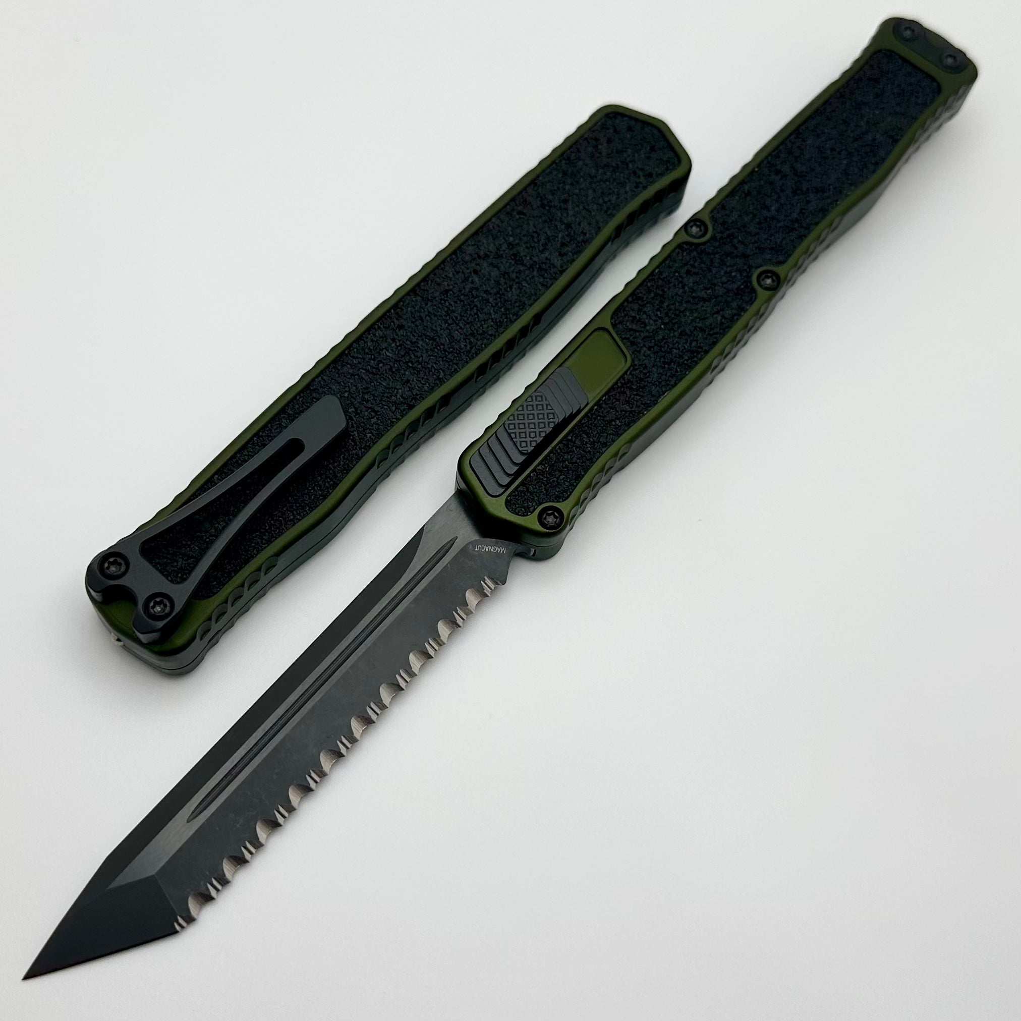 Heretic Knives Cleric II Premium Tactical Folding Knife - OD Green & DLC Tanto Magnacut Full Serrated