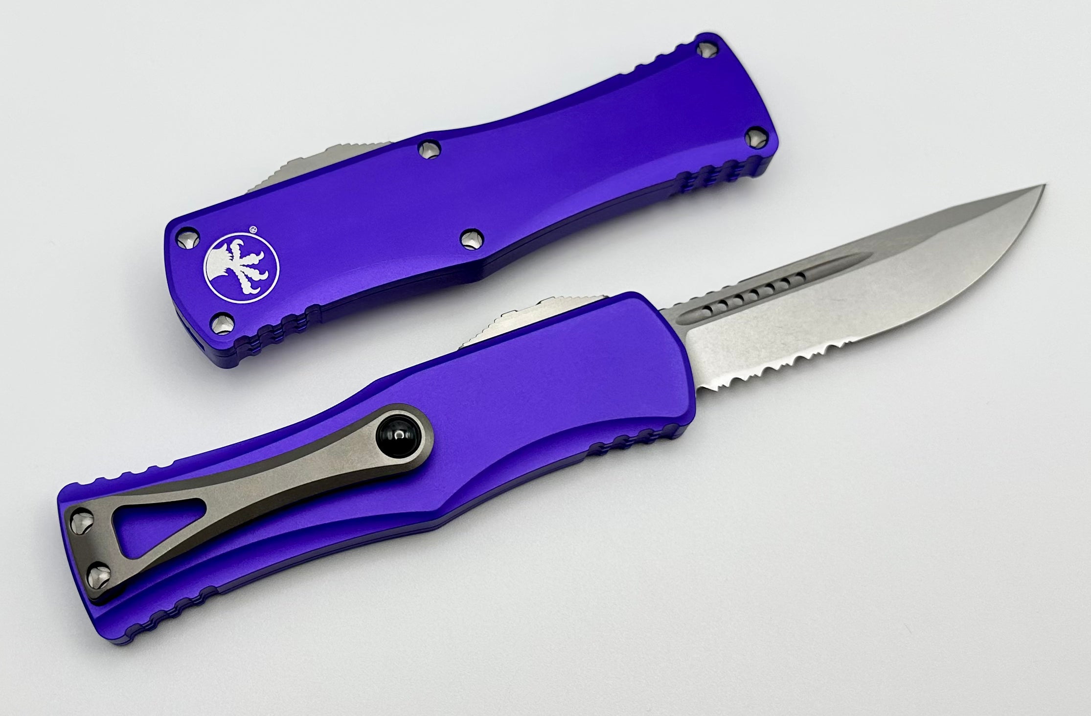 Microtech Hera Premium Tactical Knife - Stonewash Partial Serrated & Purple 703-11PU