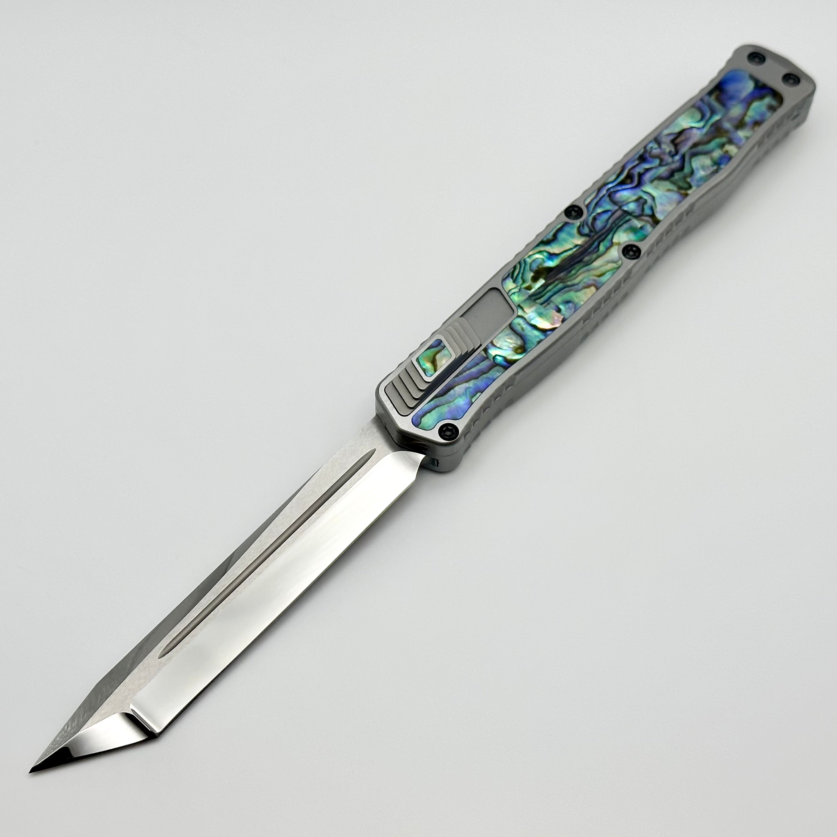 Premium Heretic Knives Cleric II - Stainless Steel Handle with Abalone Inlays & Mirror-Finished Elmax Tanto Blade