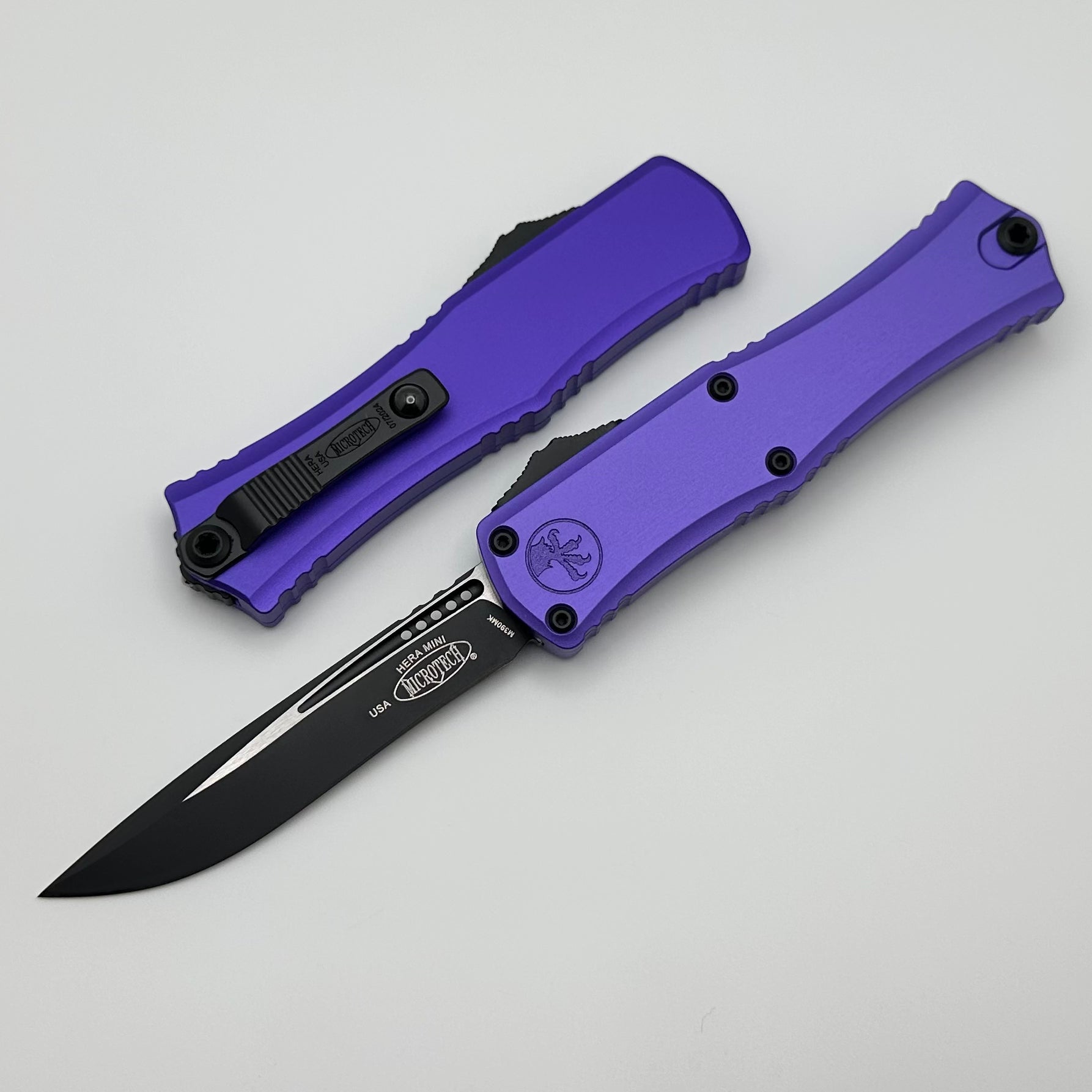 Microtech Mini Hera Ultimate EDC Knife - Black Recurve M390MK with Purple Handle