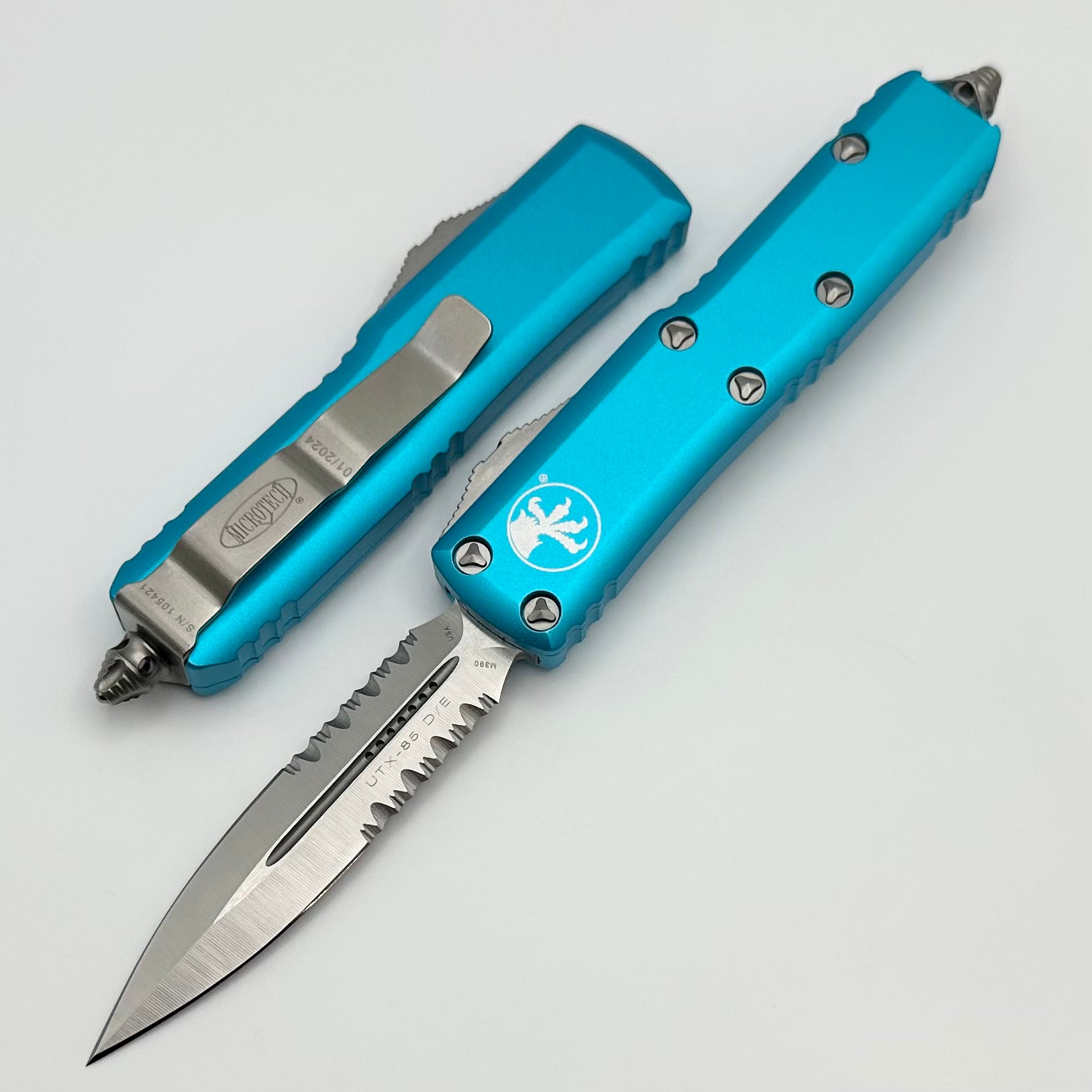 Premium Microtech UTX-85 Double Edge EDC Knife - Turquoise & Satin Finish