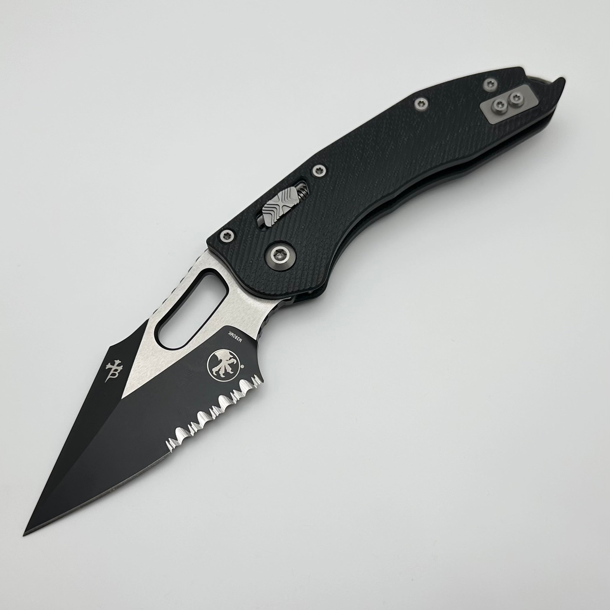 Premium Microtech Stitch RAM LOK Knife - Black G-10 Handle & Partial Serrated M390MK Blade