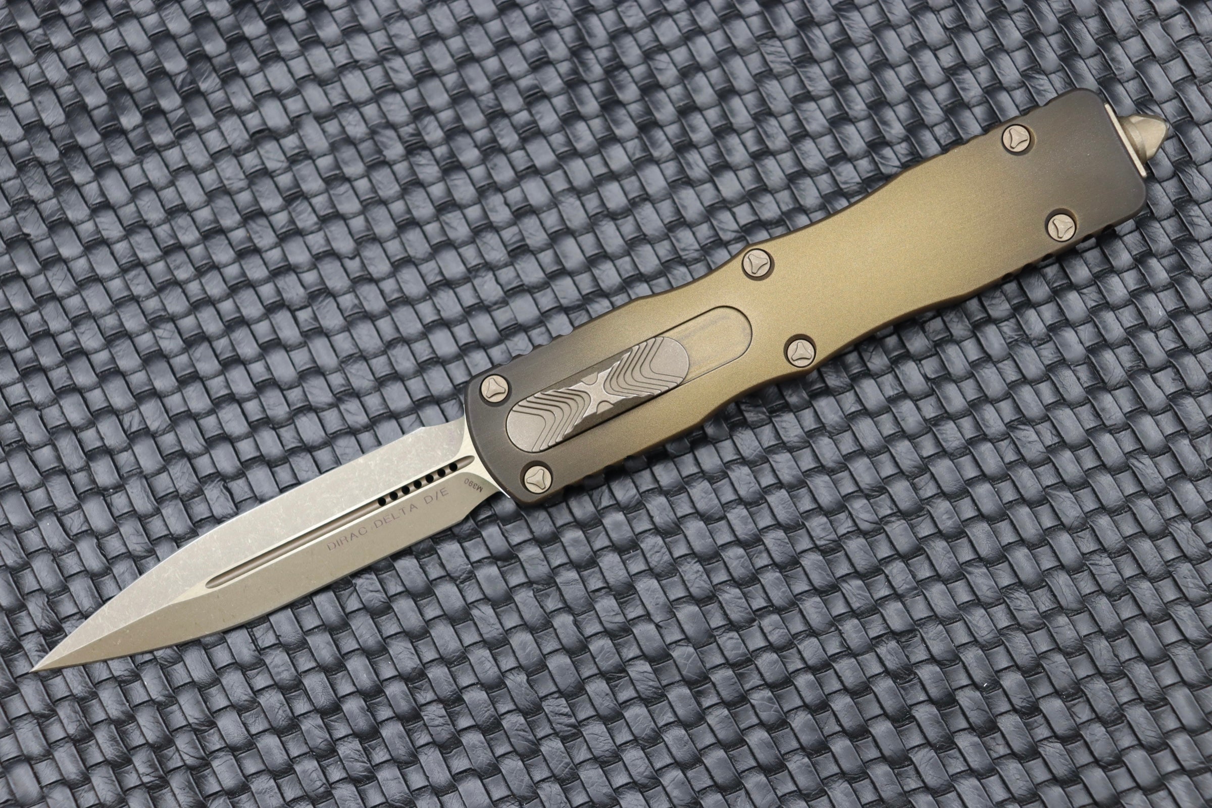 Premium Microtech Dirac Delta Double Edge OTF Knife - Bronze & Antique Bronze Signature Series