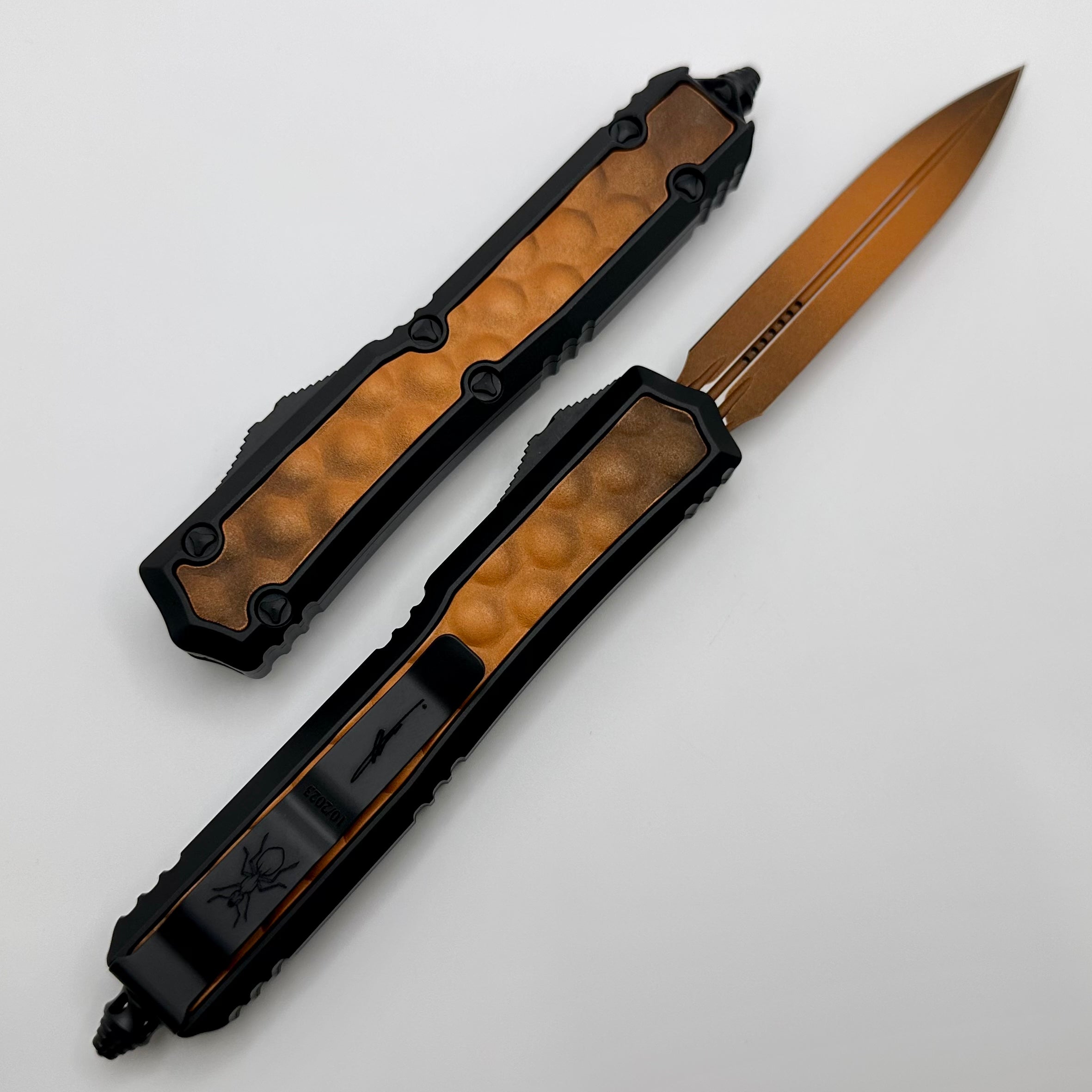 Microtech Makora Signature Series - Premium Weathered Orange Tactical Knife with DLC Engraving & Nickel Boron Internals