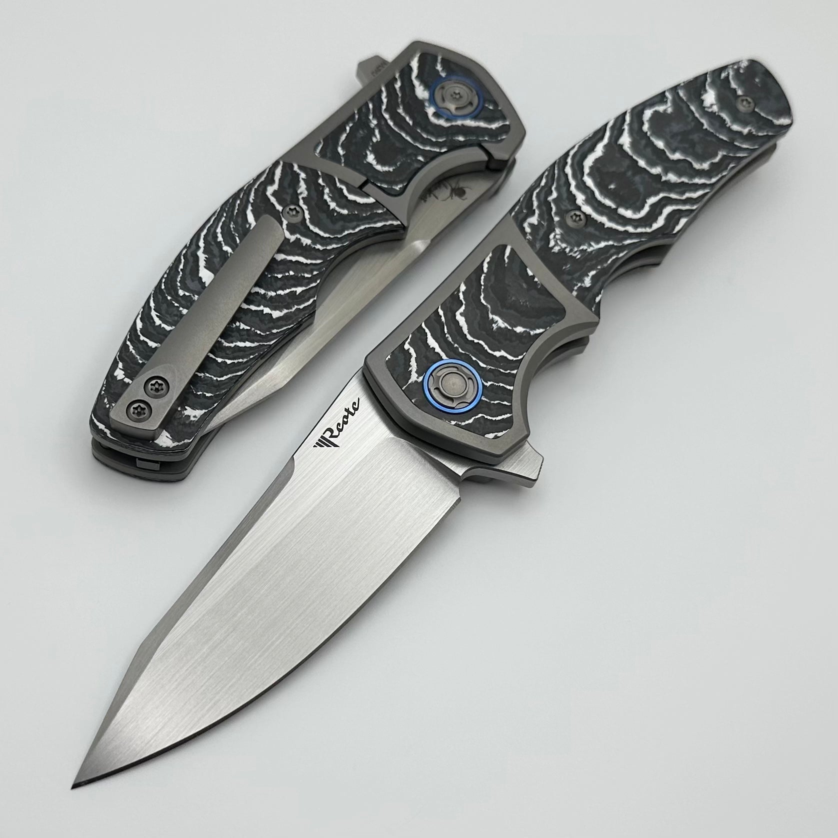 Premium Reate Mini Crossroads Folding Knife - White Storm Carbon Fiber & Satin M390 Blade