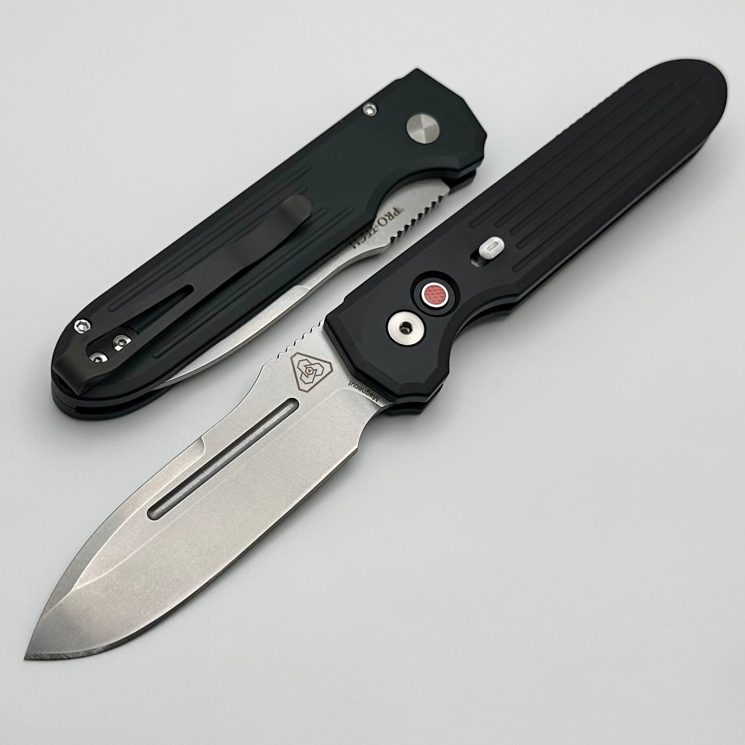 Ultimate Pro-Tech PDW Invictus Tactical Knife - Black Aluminum Handles with Safety Lock & Stonewash MagnaCut Blade