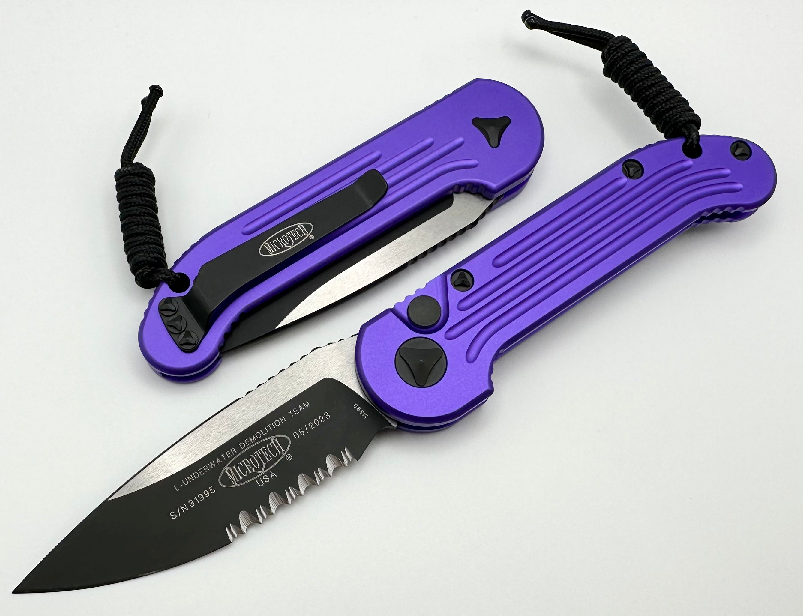 Microtech L.U.D.T Ultimate Tactical Knife - Purple & Black Partial Serrated