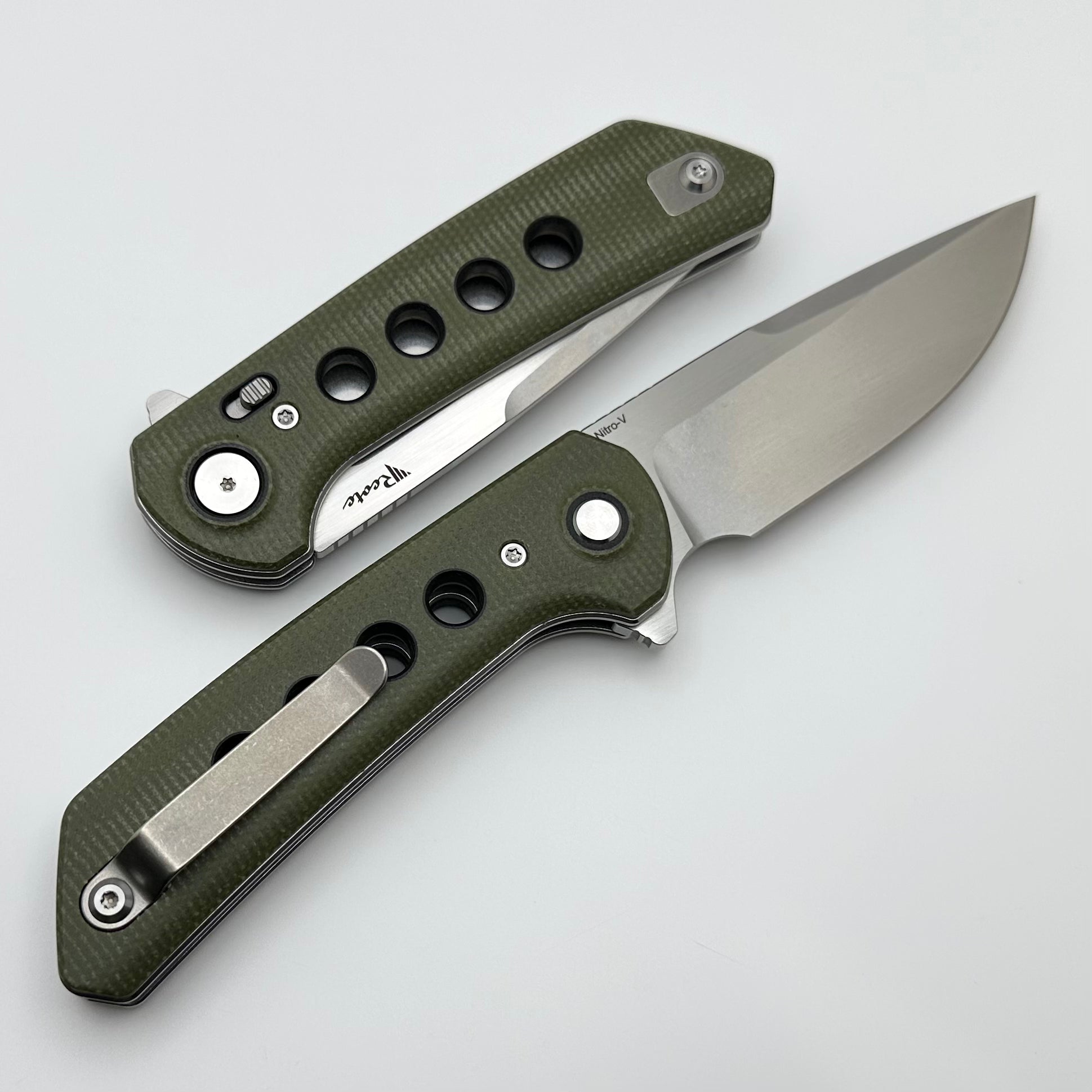 Premium Reate PL-XF Folding Knife - Green Micarta & Black G-10 Inlays, Stonewash Nitro-V Blade