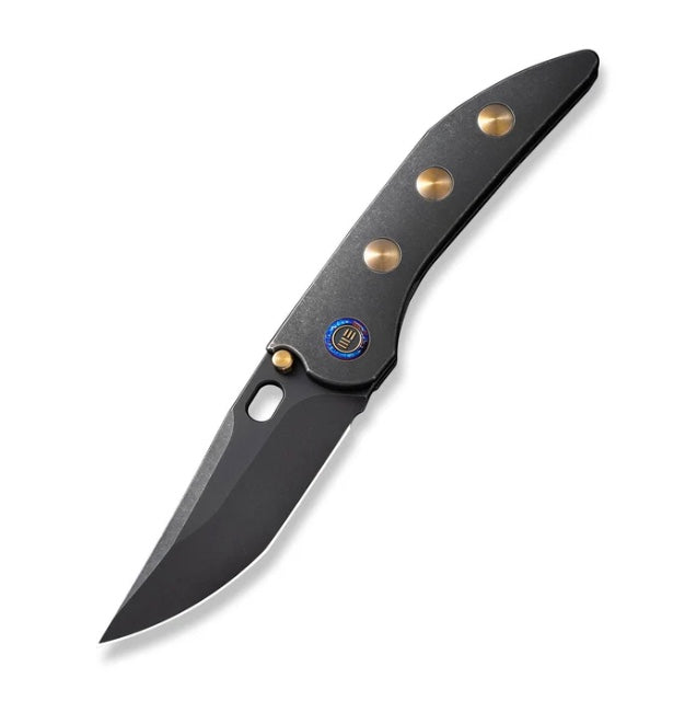 Premium We Knife Attor Black Titanium Integral Handle with Golden Inlays & Black Stonewash 20CV - Ultimate EDC Companion