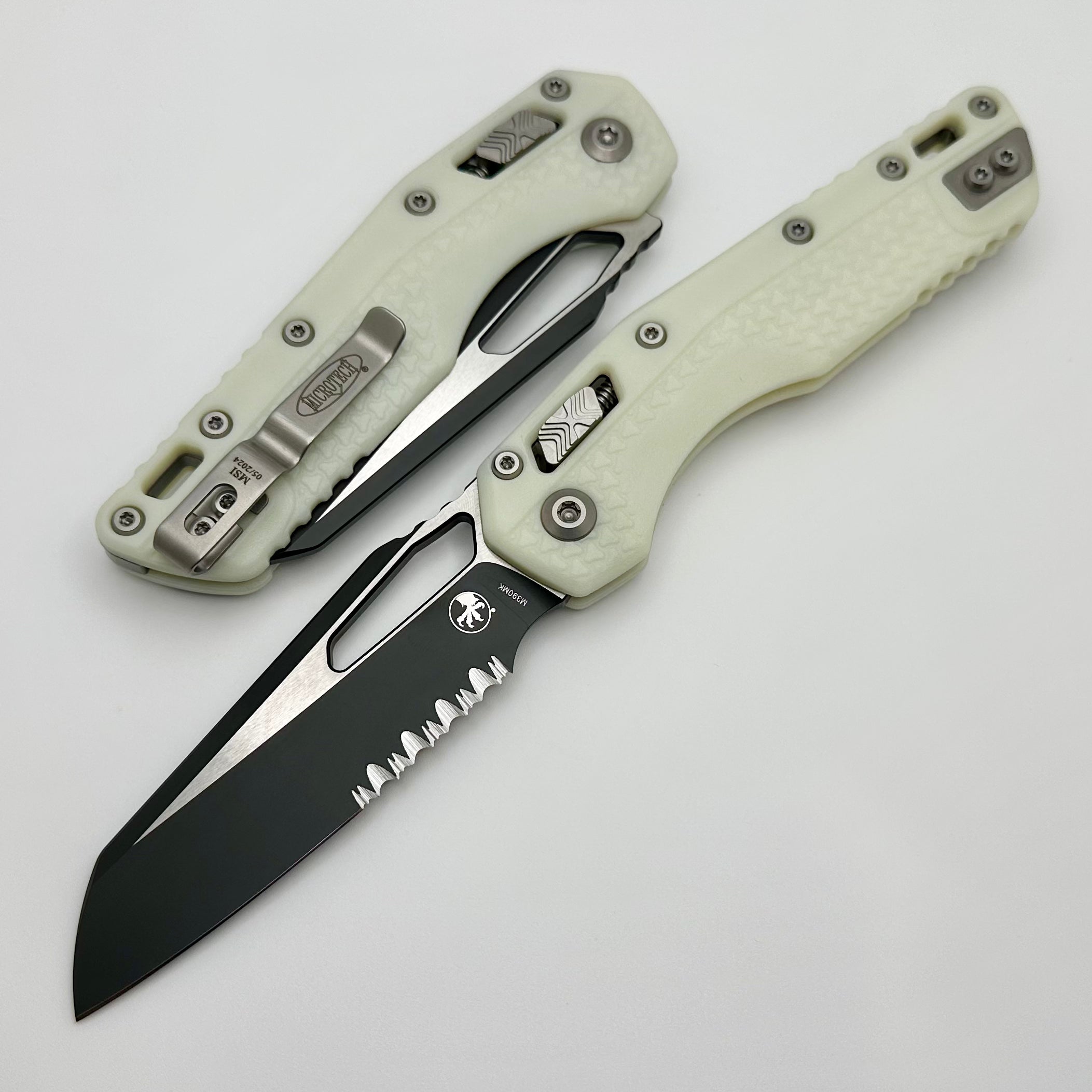 Microtech MSI RAM LOK Premium Folding Knife - White Polymer & Black Serrated M390MK