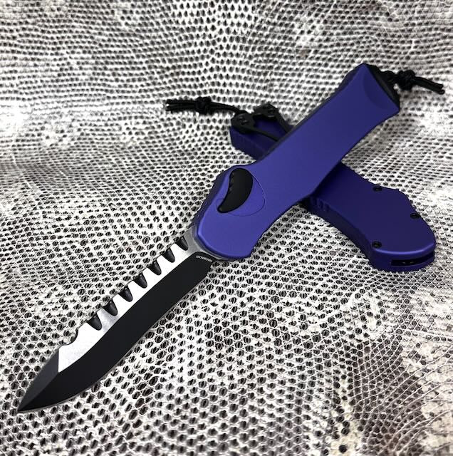 Heretic Hydra V3 Premium Folding Knife - Purple Aluminum Handle & Two-Tone Black Recurve MagnaCut Blade