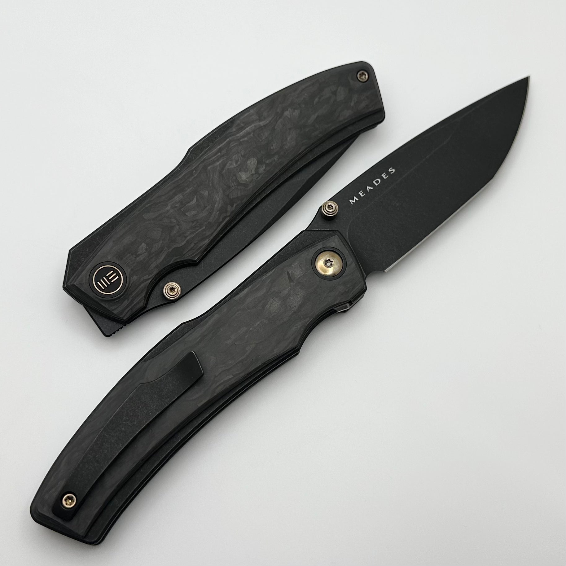 Premium WE Swordfin Tactical Knife - Carbon Fiber & Black Titanium Handles with Black Stonewash 20CV Blade