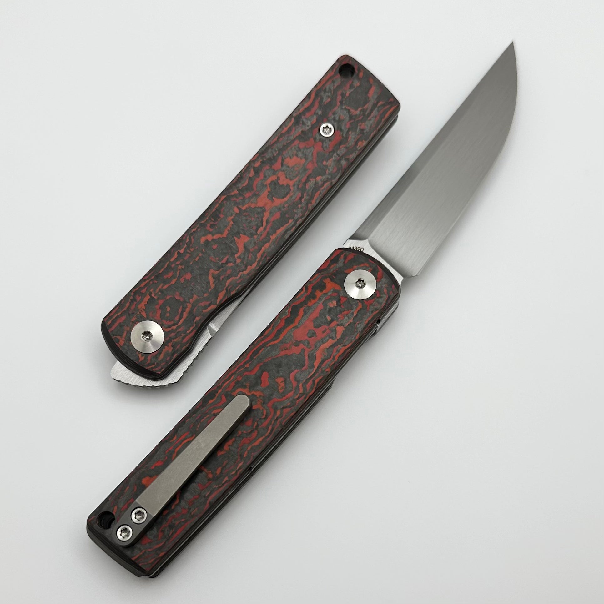 Reate Bushido Premium Folding Knife with Lava Flow Fat Carbon Handles & Hand Satin M390 Blade
