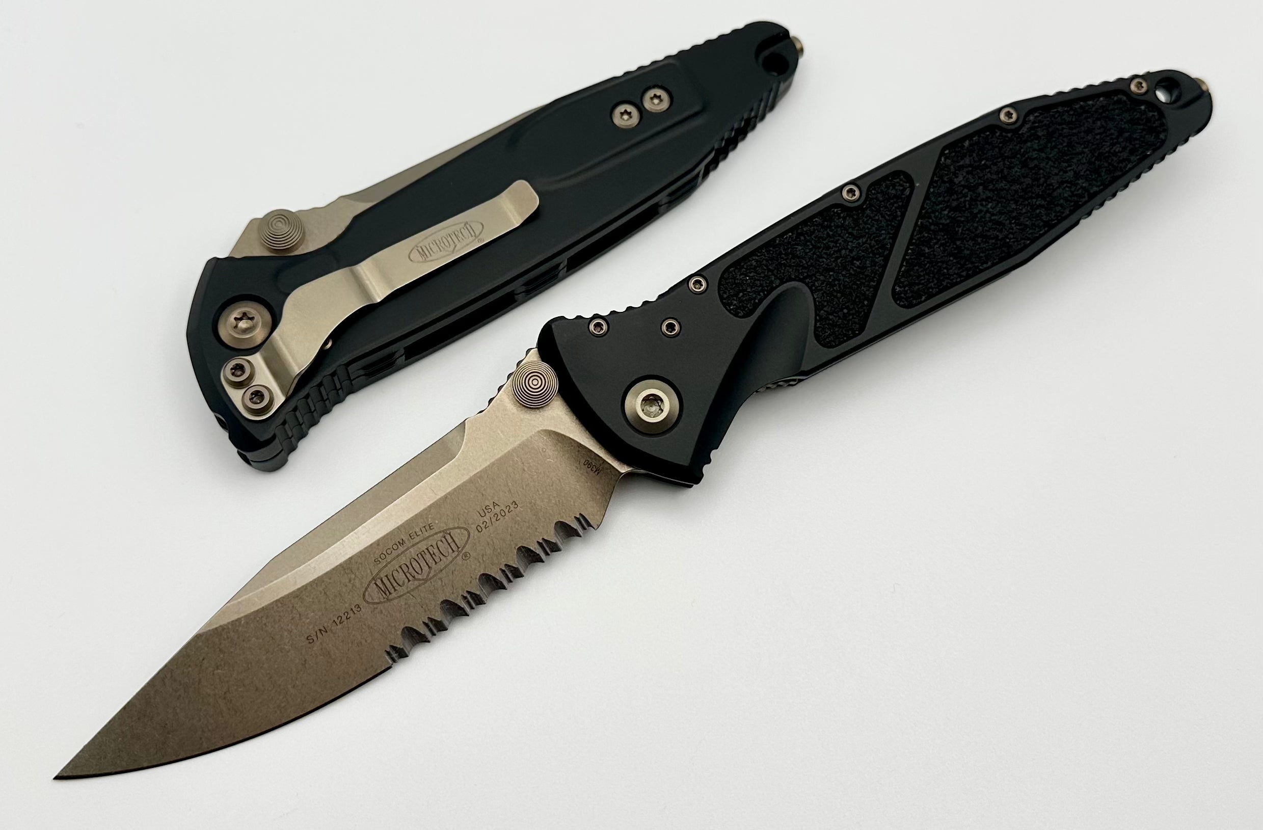 Premium Microtech Socom Elite Tactical Knife - Bronze Partial Serrated Edge (Limited to One Per Household)