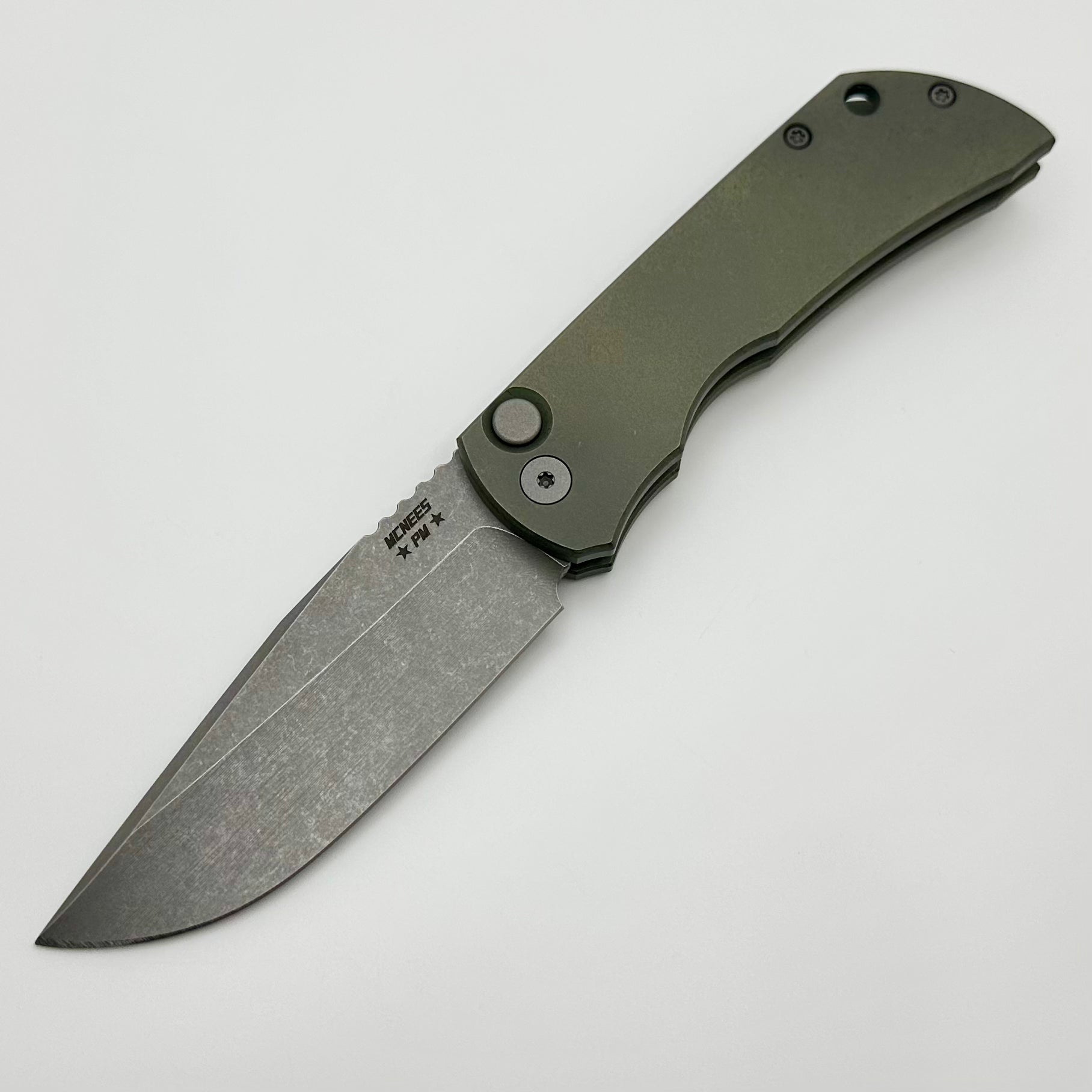 McNees PM Mac 2 Full Titanium Auto Knife - Atomic Green/Bronze with MagnaCut Blade