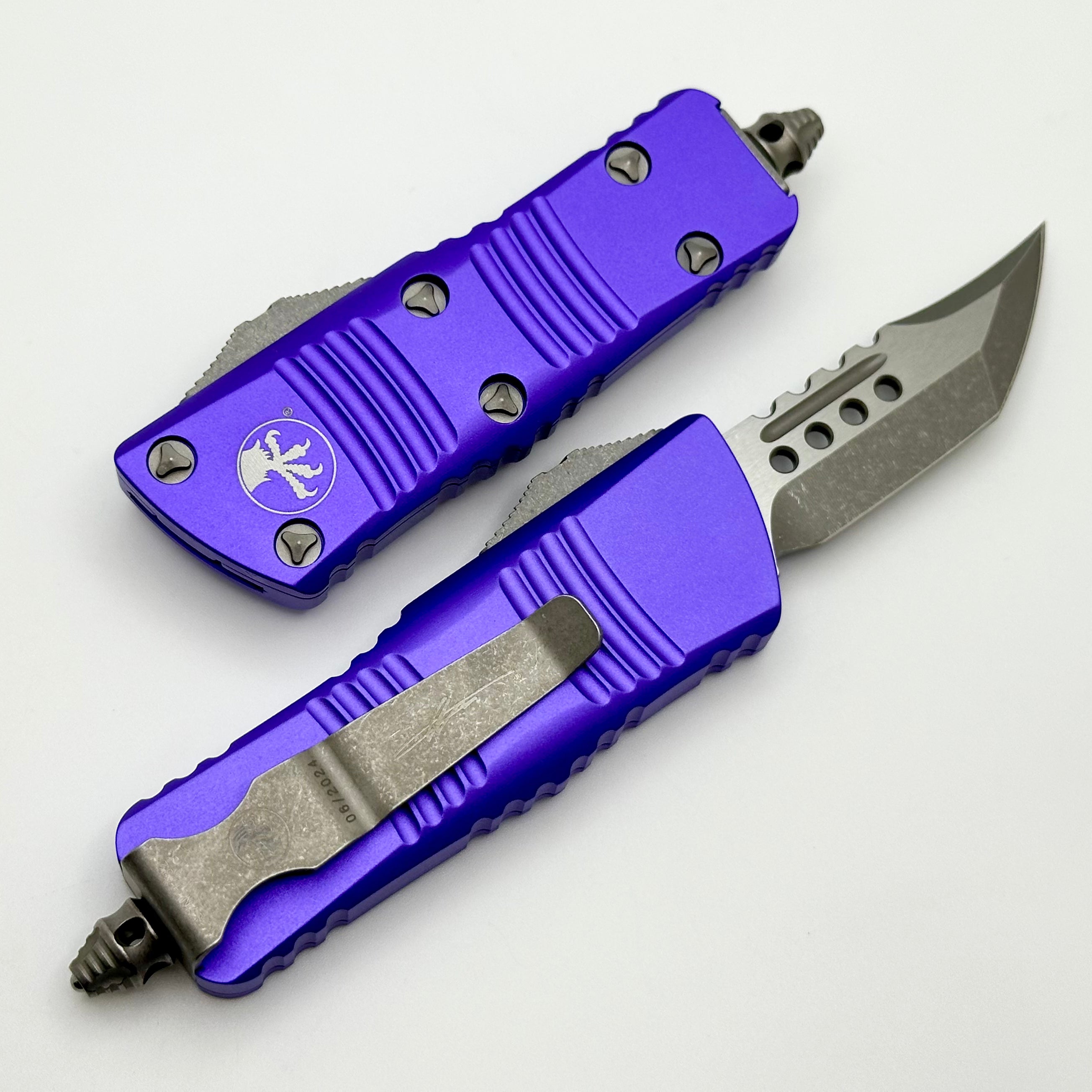 Microtech Mini Troodon Hellhound Apocalyptic & Purple Handle Signature Series - Ultimate Compact EDC Knife