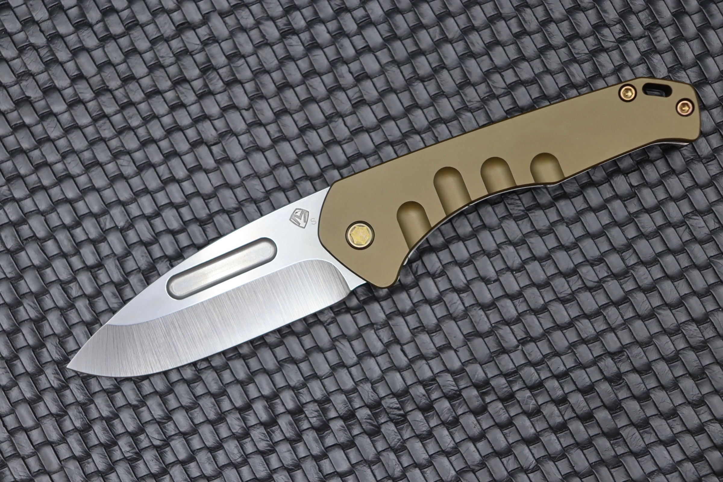 Premium Medford Praetorian Swift FL Framelock Knife - Tumbled Drop Point S35VN Blade & Green Handle with Bronze Hardware