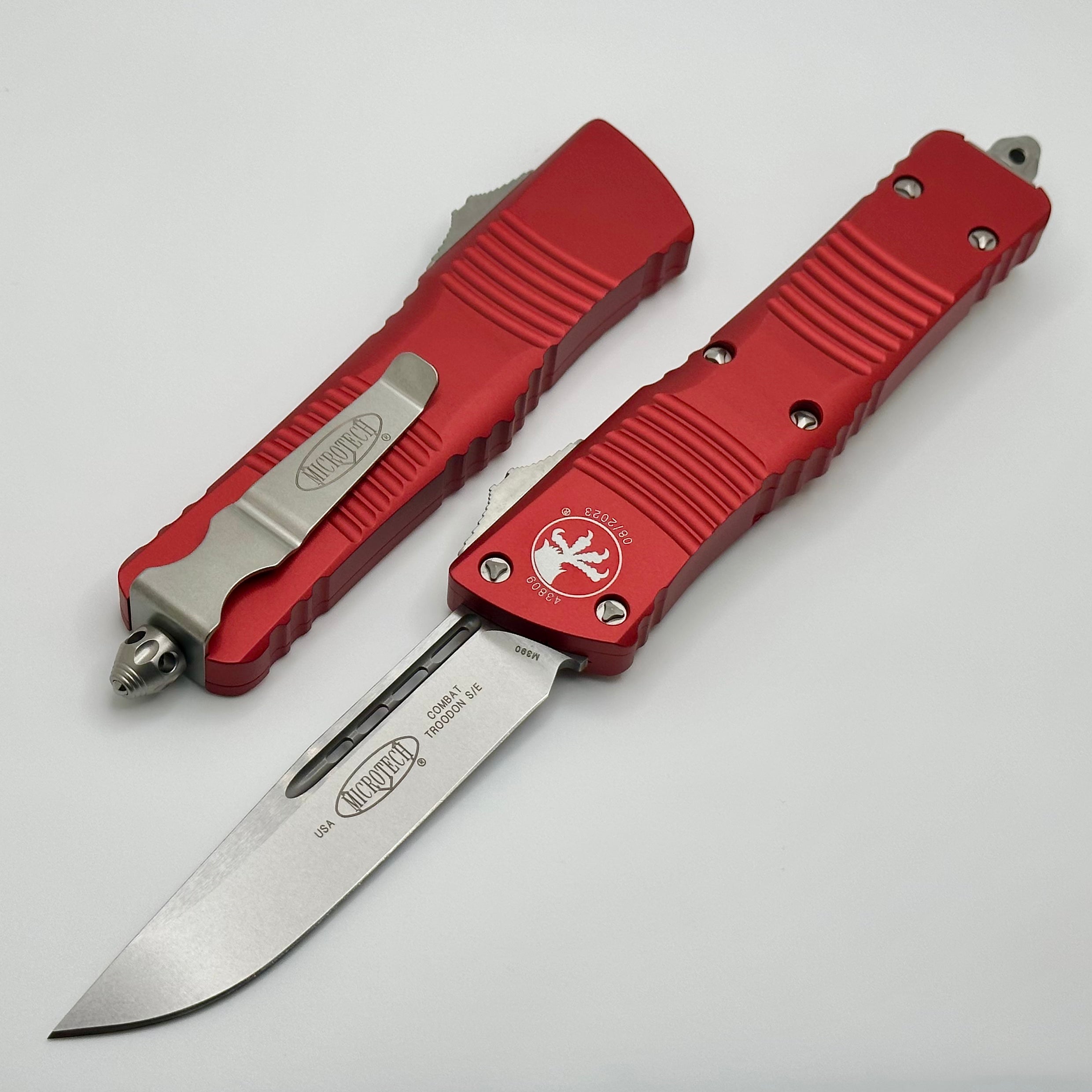 Microtech Combat Troodon Premium Tactical Knife - Stonewash & Red Finish