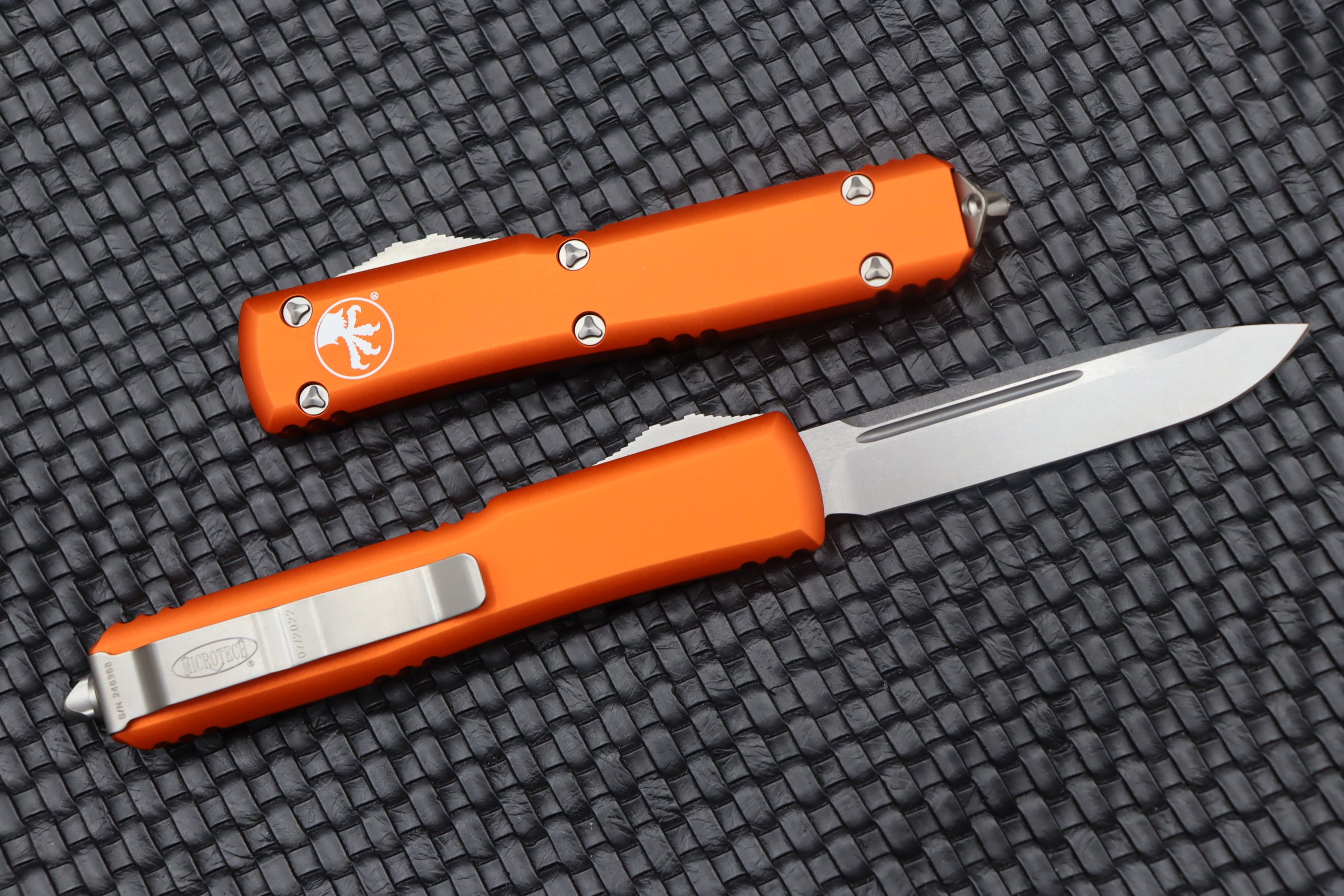 Premium Microtech Ultratech Orange Tactical Knife with Single Edge Stonewash Finish