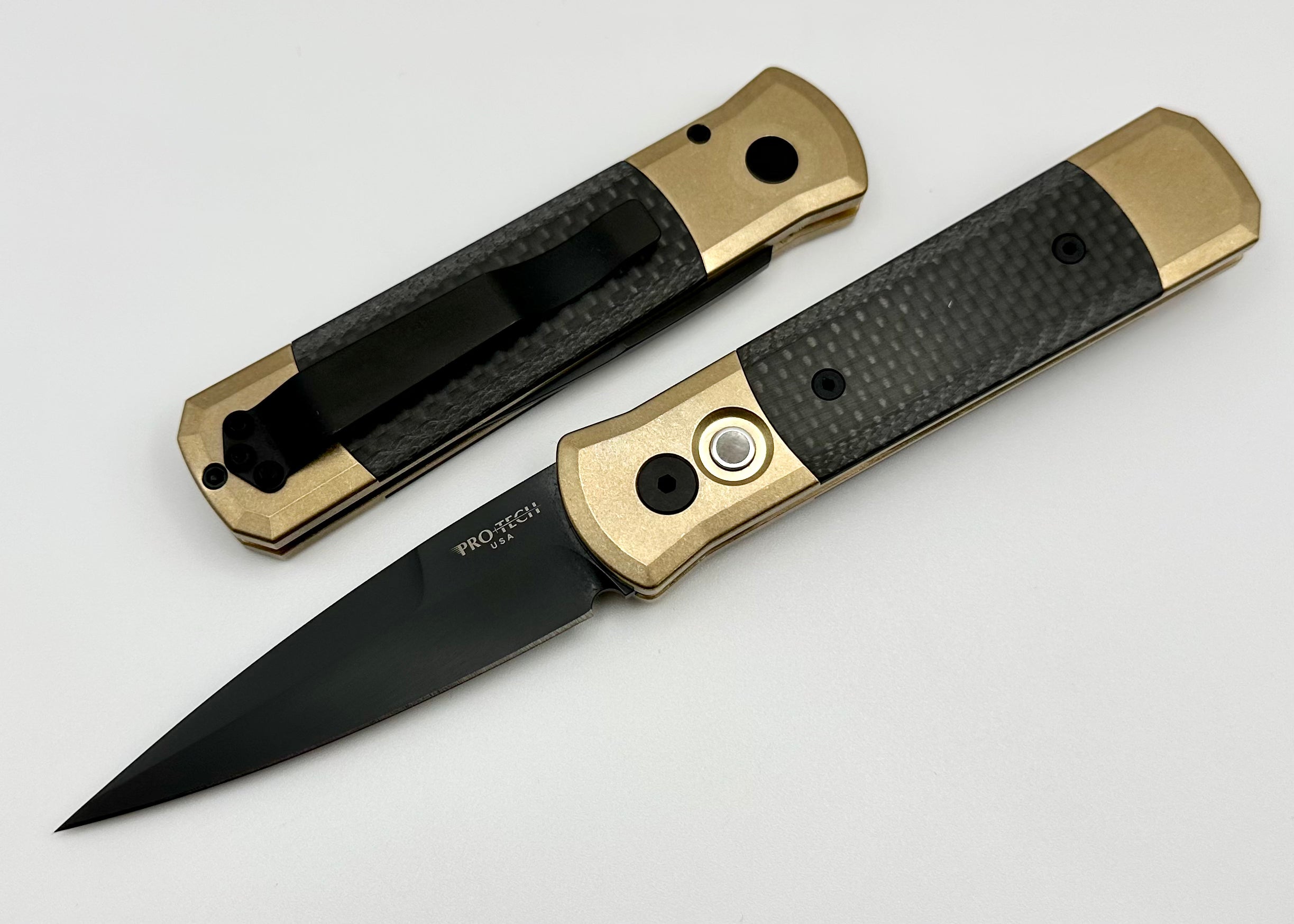 Pro-Tech Godson Premium Folding Knife - Bronze Aluminum Handle with Carbon Fiber Inlays & 154-CM Blade