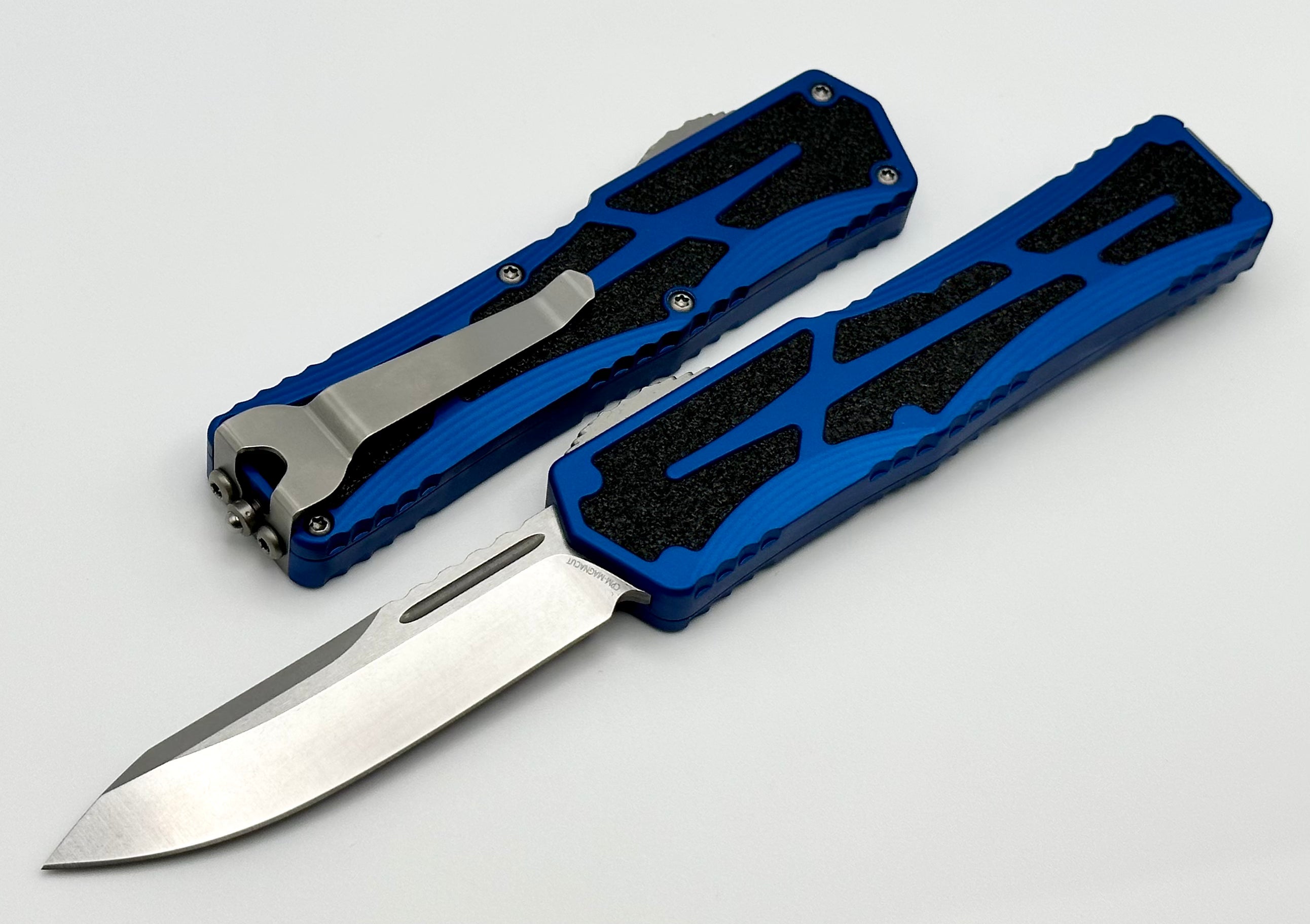 Heretic Knives Colossus Single Edge Magnacut - Ultimate Tactical Folding Knife with Blue Aluminum Handle