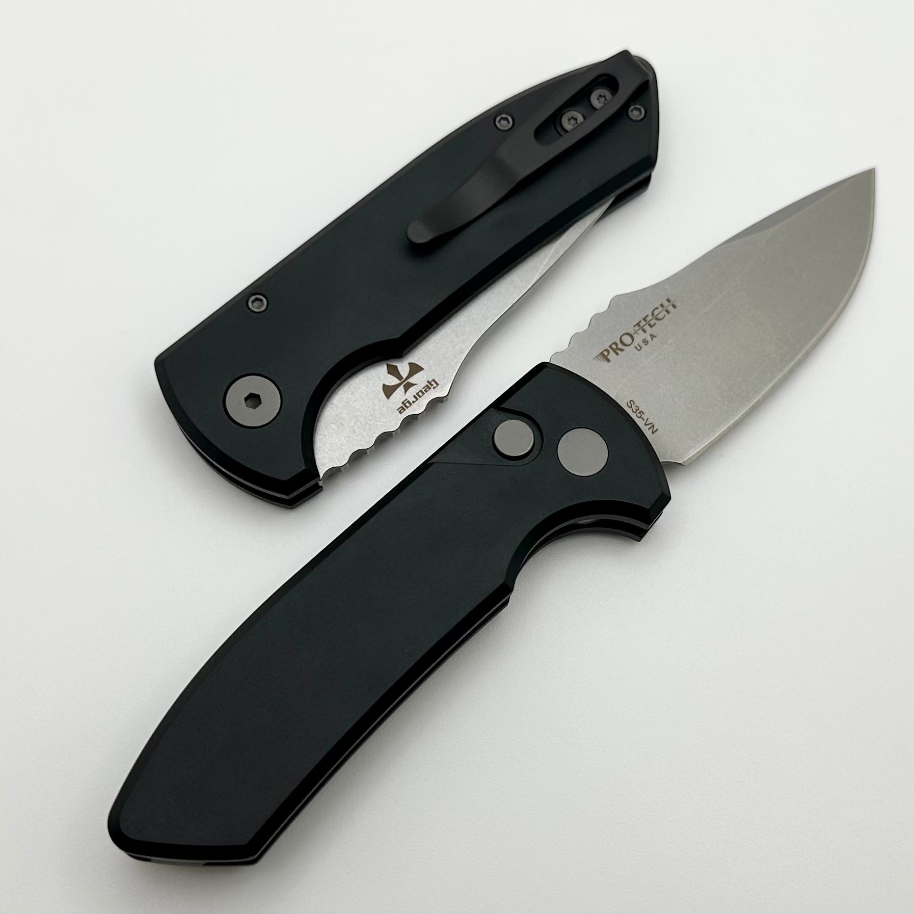 Pro-Tech SBR Left Handed Premium EDC Knife - Smooth Aluminum Black Handle & Stonewash S35 Blade