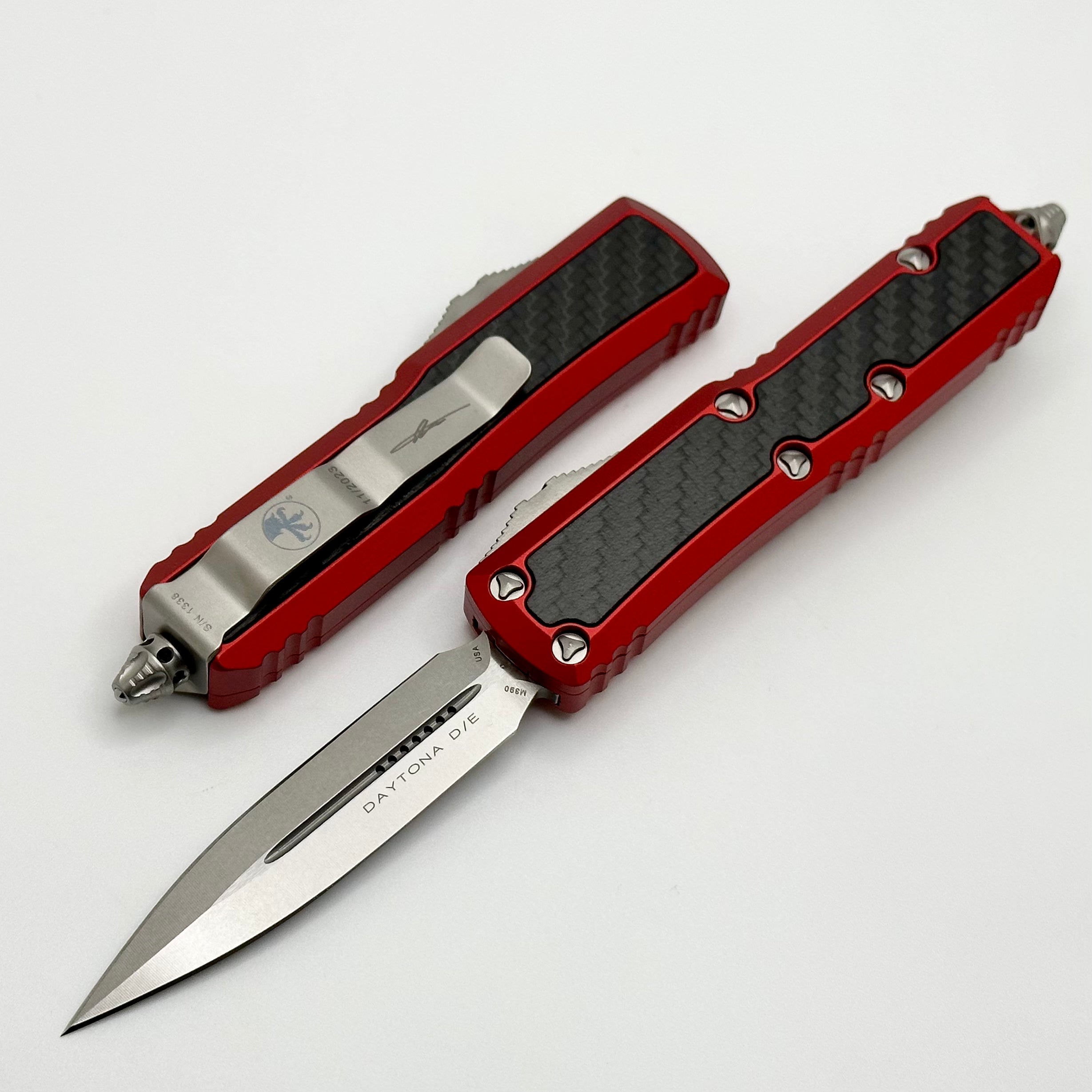 Microtech Red Daytona Premium Folding Knife with Carbon Fiber Inlays - Signature Series