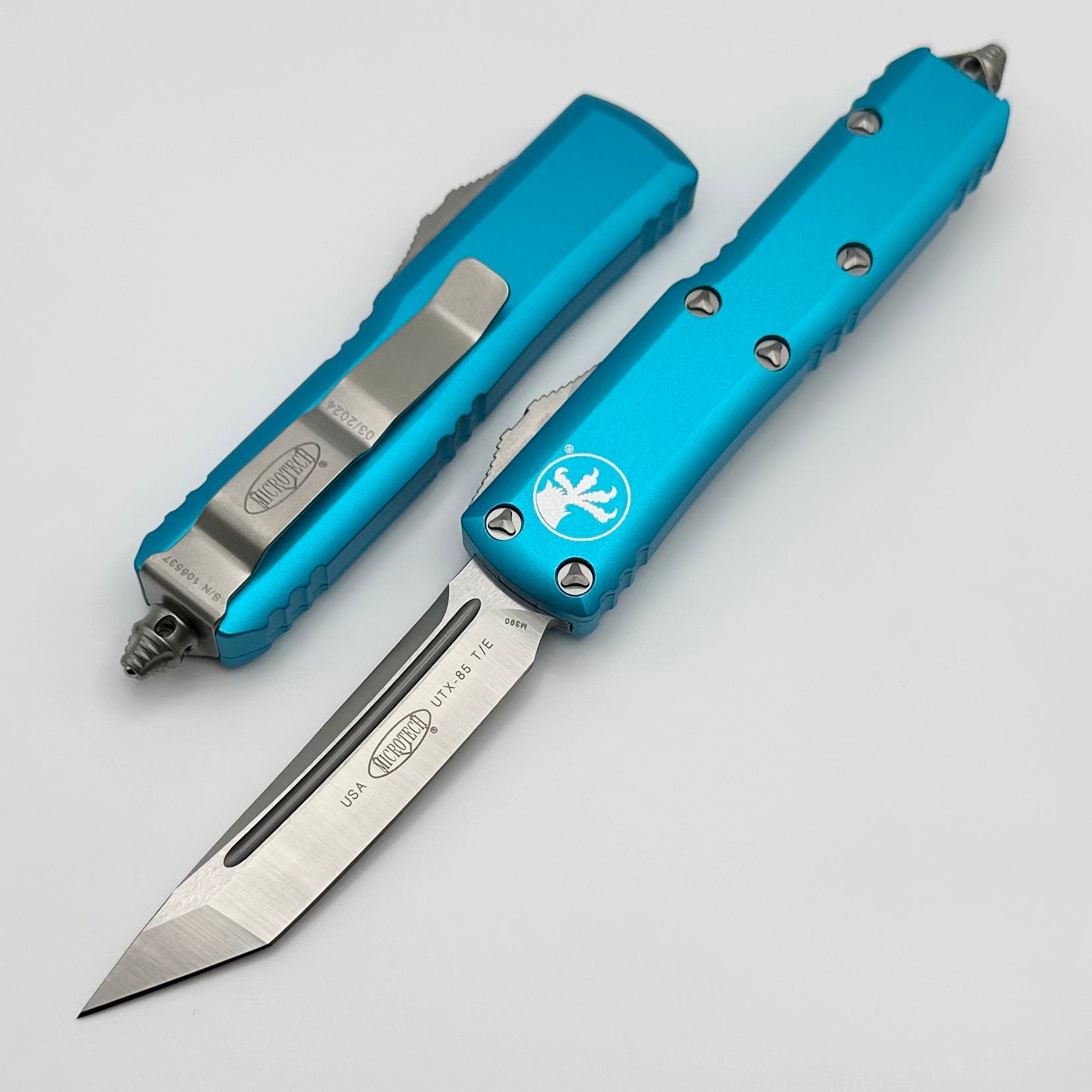 Premium Microtech UTX-85 Tanto Knife - Satin Finish & Turquoise Handle