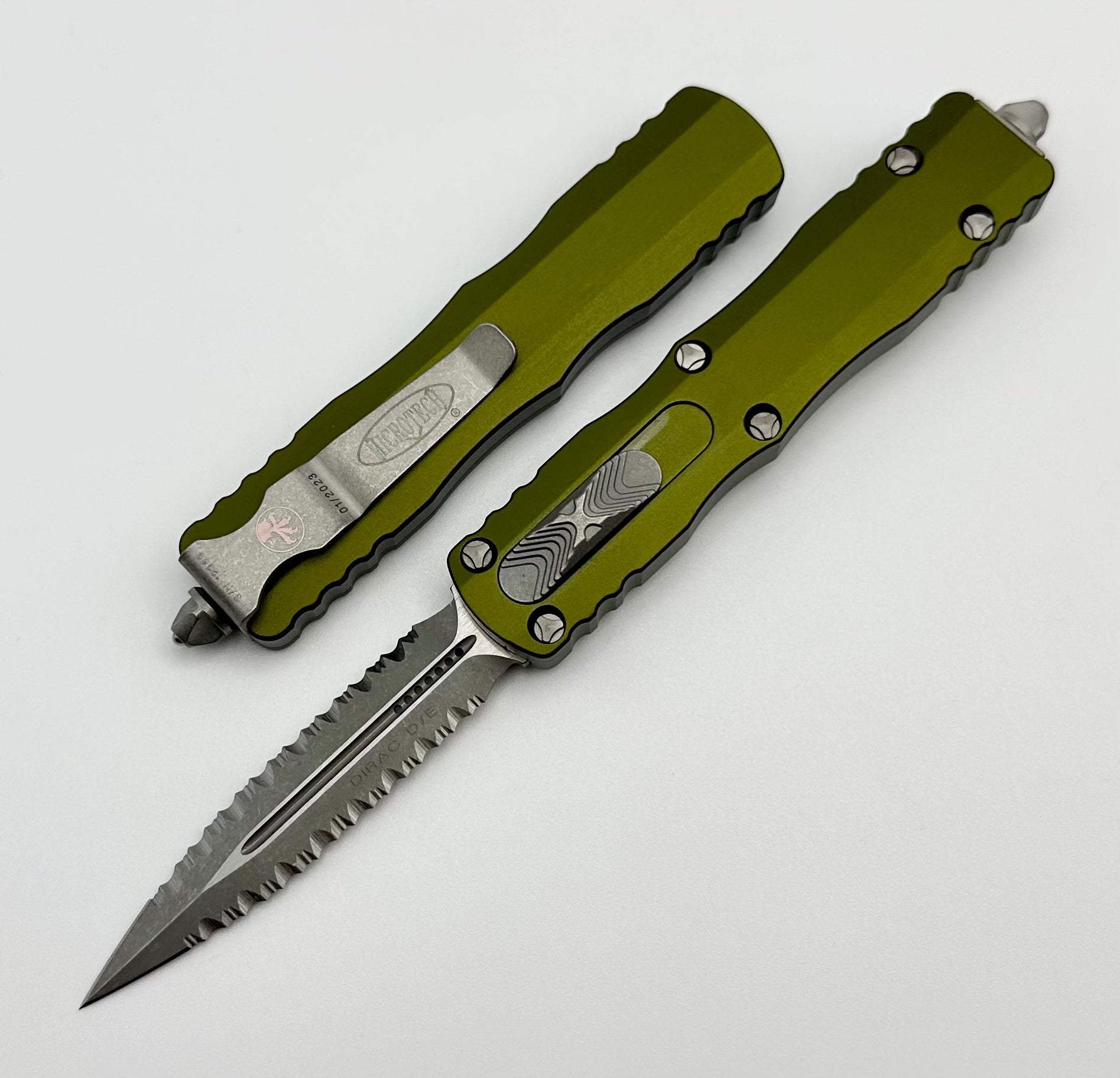 Premium Microtech Dirac Double Edge OTF Knife - Apocalyptic & OD Green