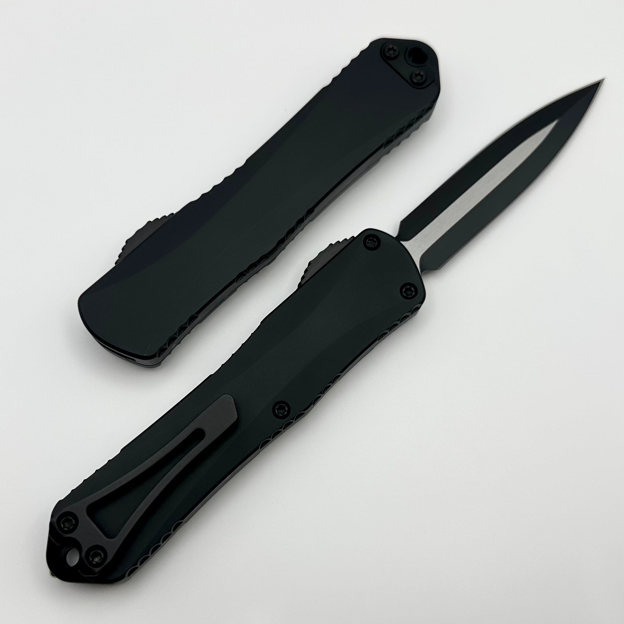 Heretic Knives Manticore E Tactical OTF Knife - MagnaCut Double Edge, Two-Tone Black