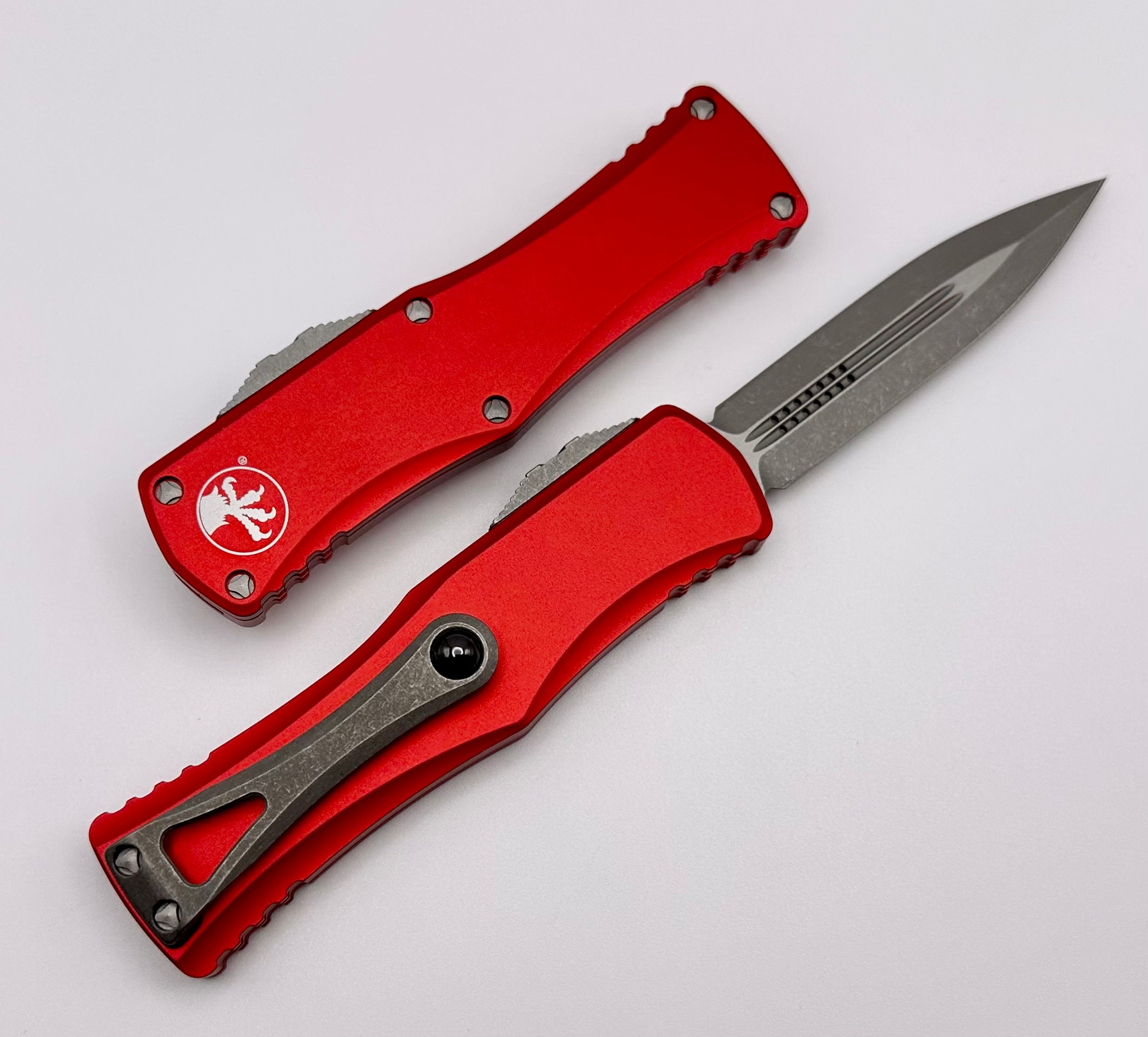 Premium Microtech Hera Double Edge Apocalyptic Knife - M390 Steel & Red Aluminum Handle