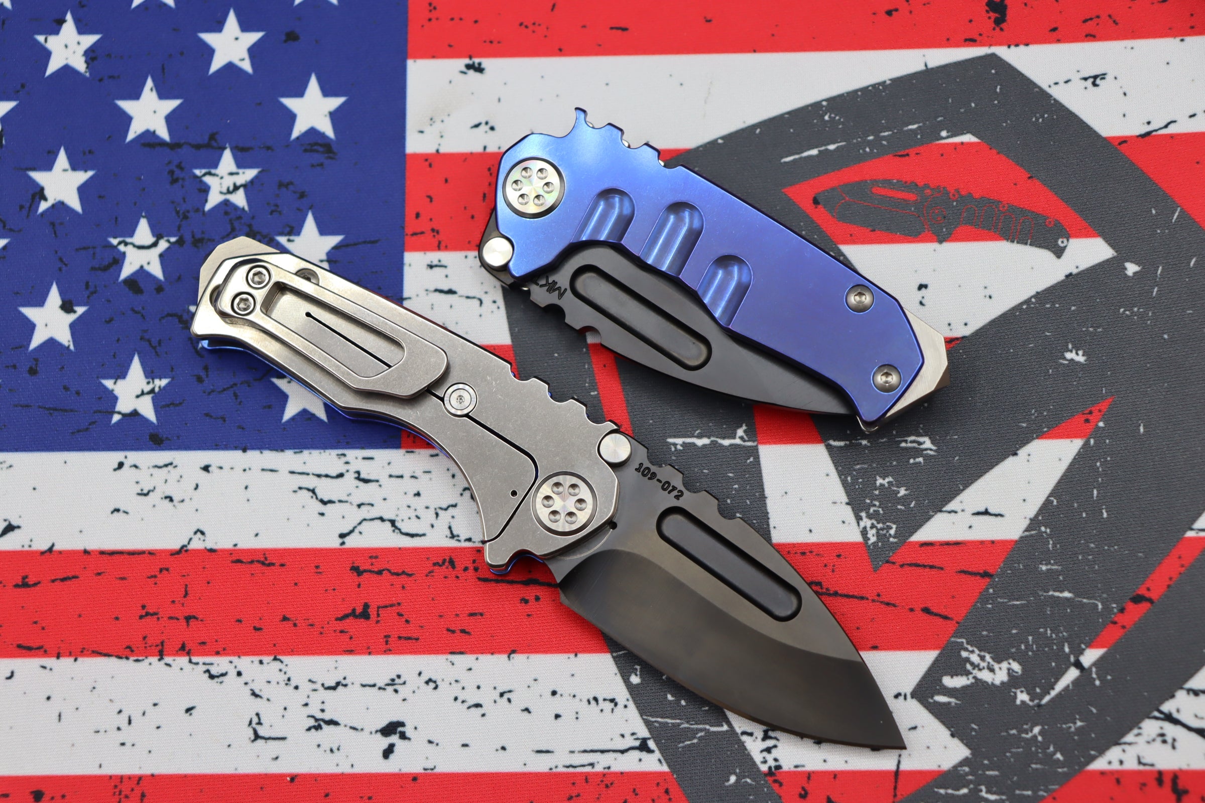 Premium Micro Praetorian T Folding Knife - PVD S35 Drop Point & Blue/Tumbled Finish