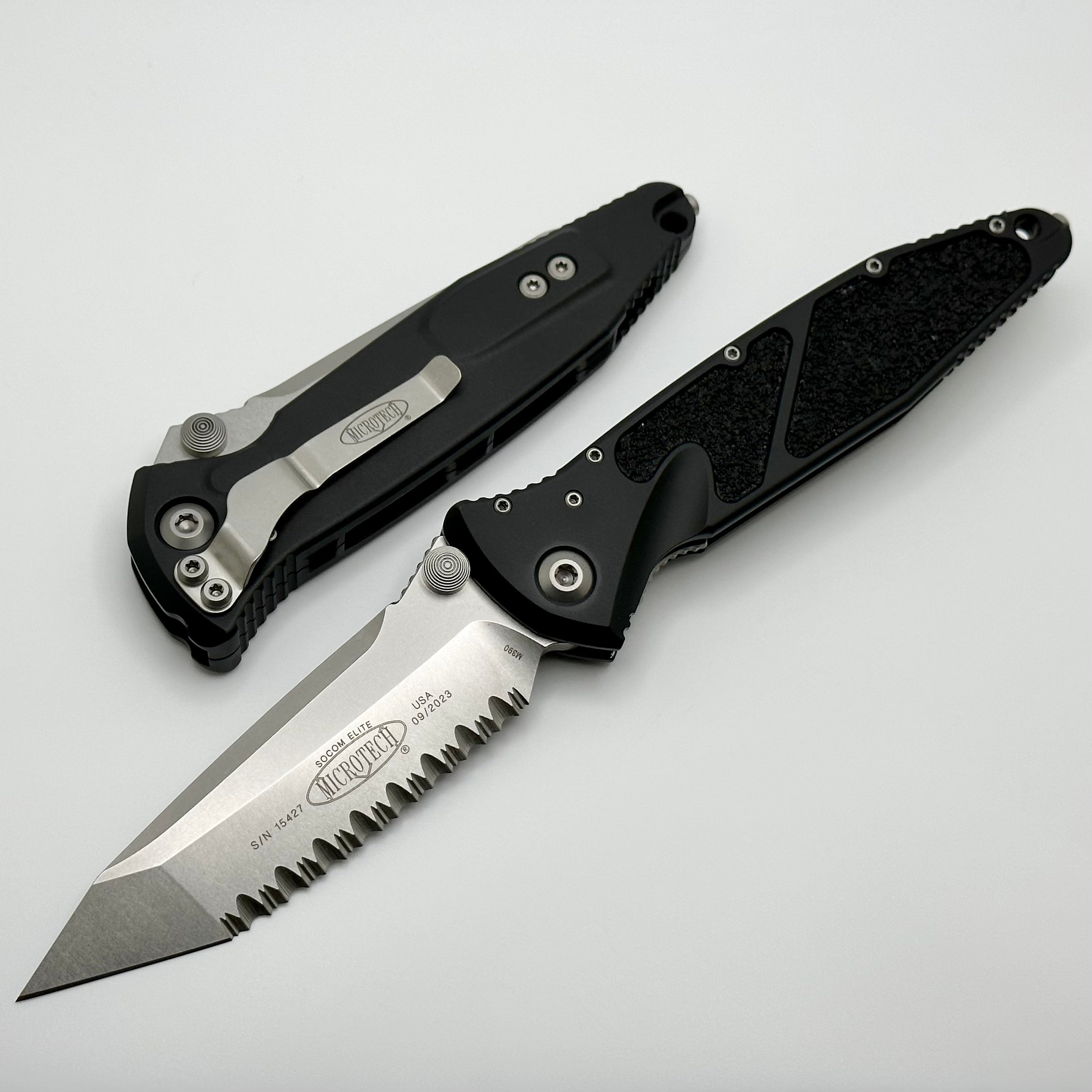 Premium Microtech Socom Elite Tanto Full Serrated Tactical Knife - Stonewash Finish