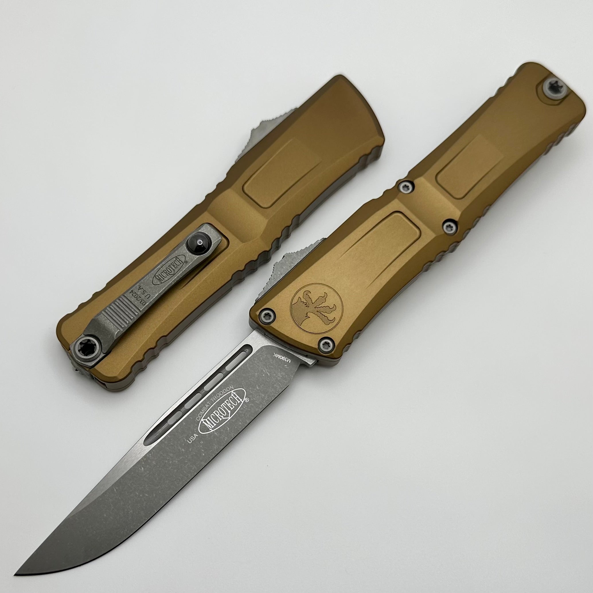 Microtech Premium Combat Troodon Gen III Apocalyptic OTF Knife - Tan Handle