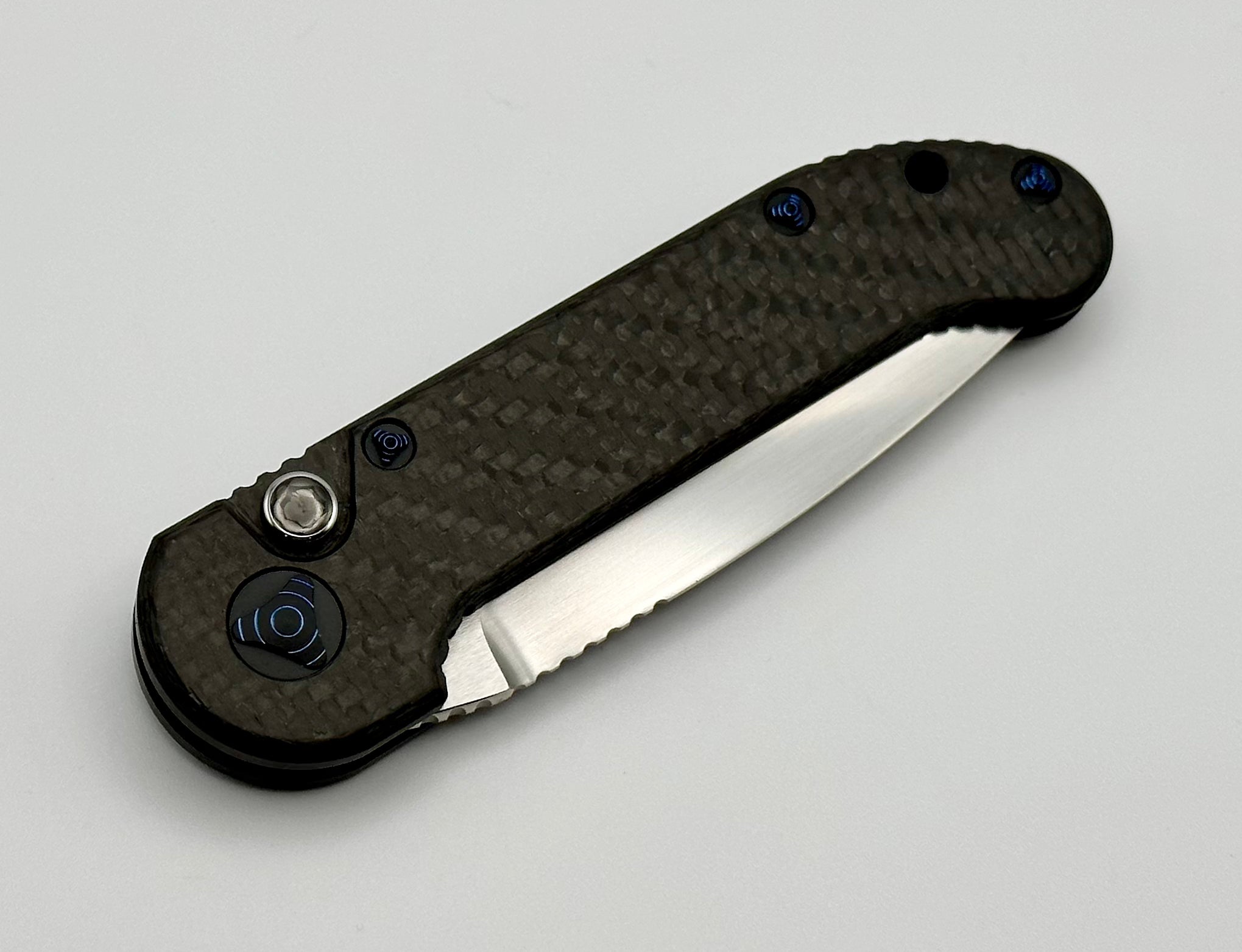 Marfione Custom Knives LUDT - Premium Carbon Fiber Folding Knife with Blue Hardware