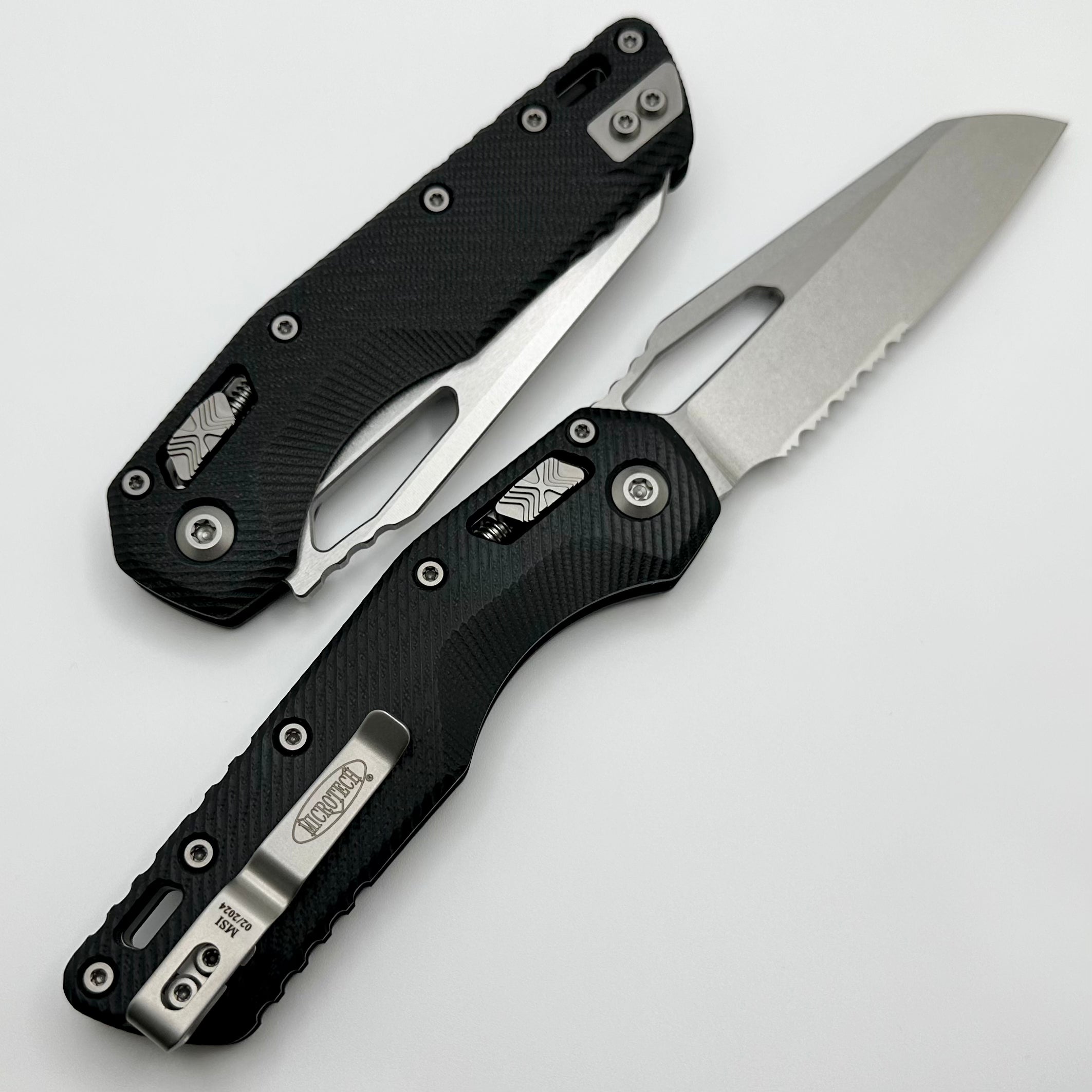 Microtech MSI RAM LOK Ultimate EDC Knife - Black Fluted G-10, Partial Serrated, Stonewash M390MK