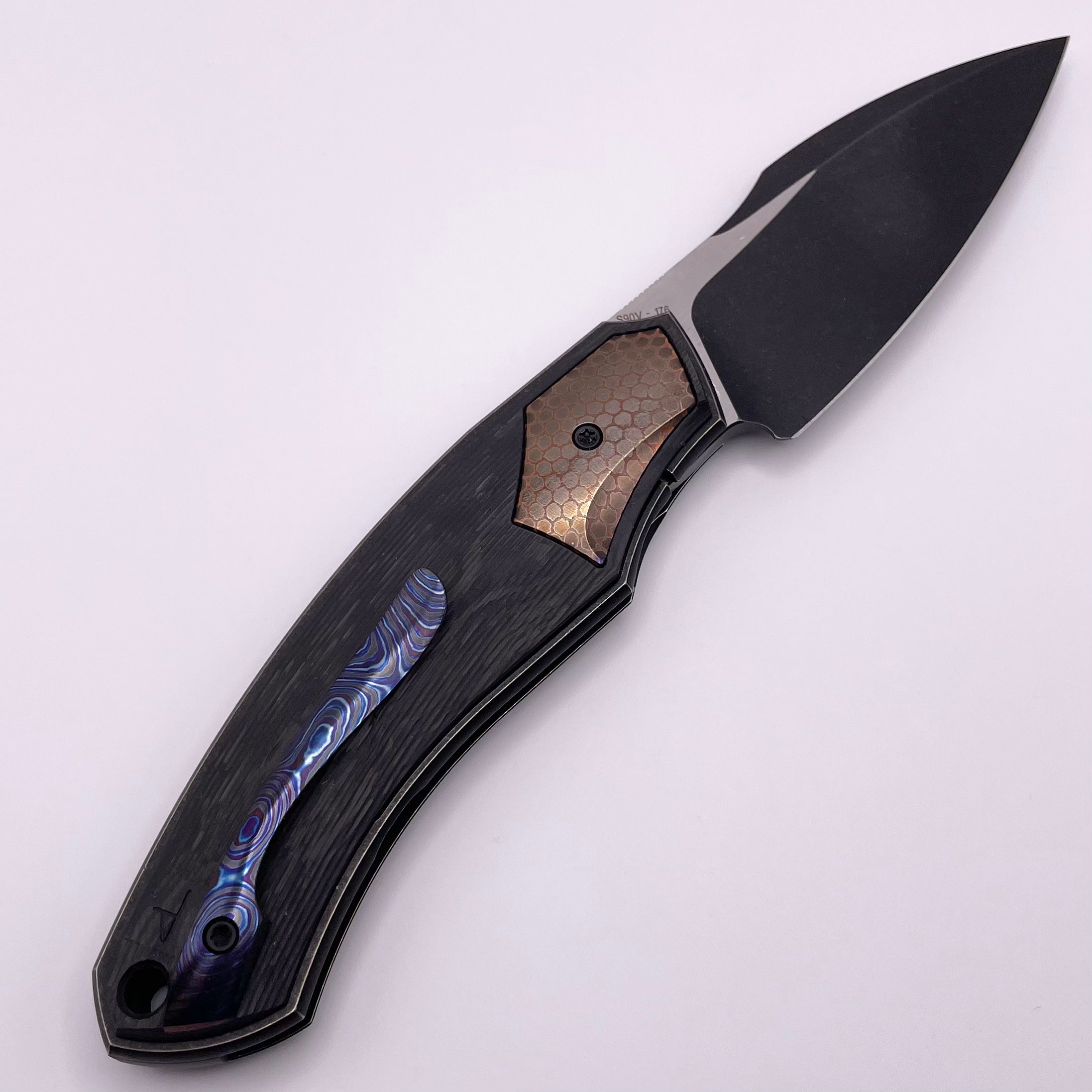 Premium Custom Knife Factory Davless: Carbon Fiber & Superconductor Edition with Two Tone Blackwash S90V Blade