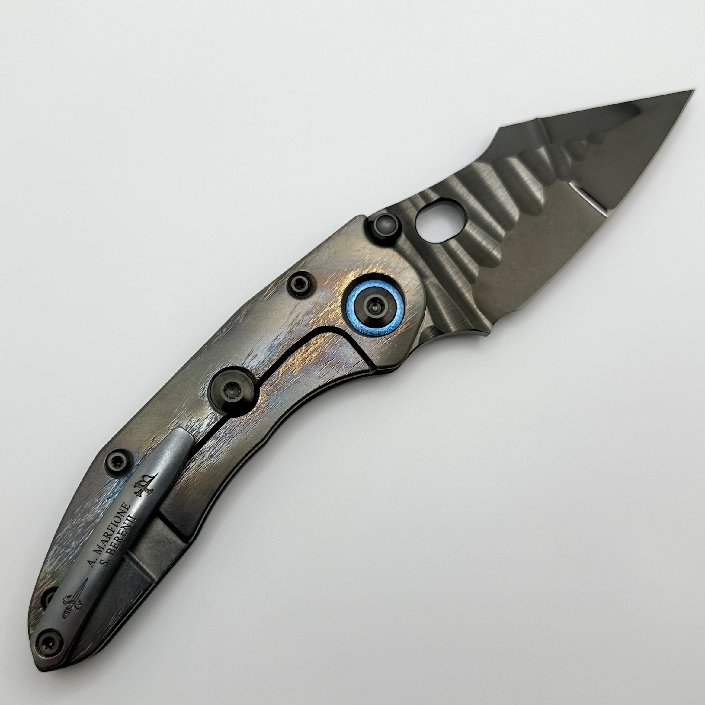 Premium Marfione & Borka Stitch Knife - DLC Cracked Diamond Wash, Cosmic Titanium, Double Star Grind M390