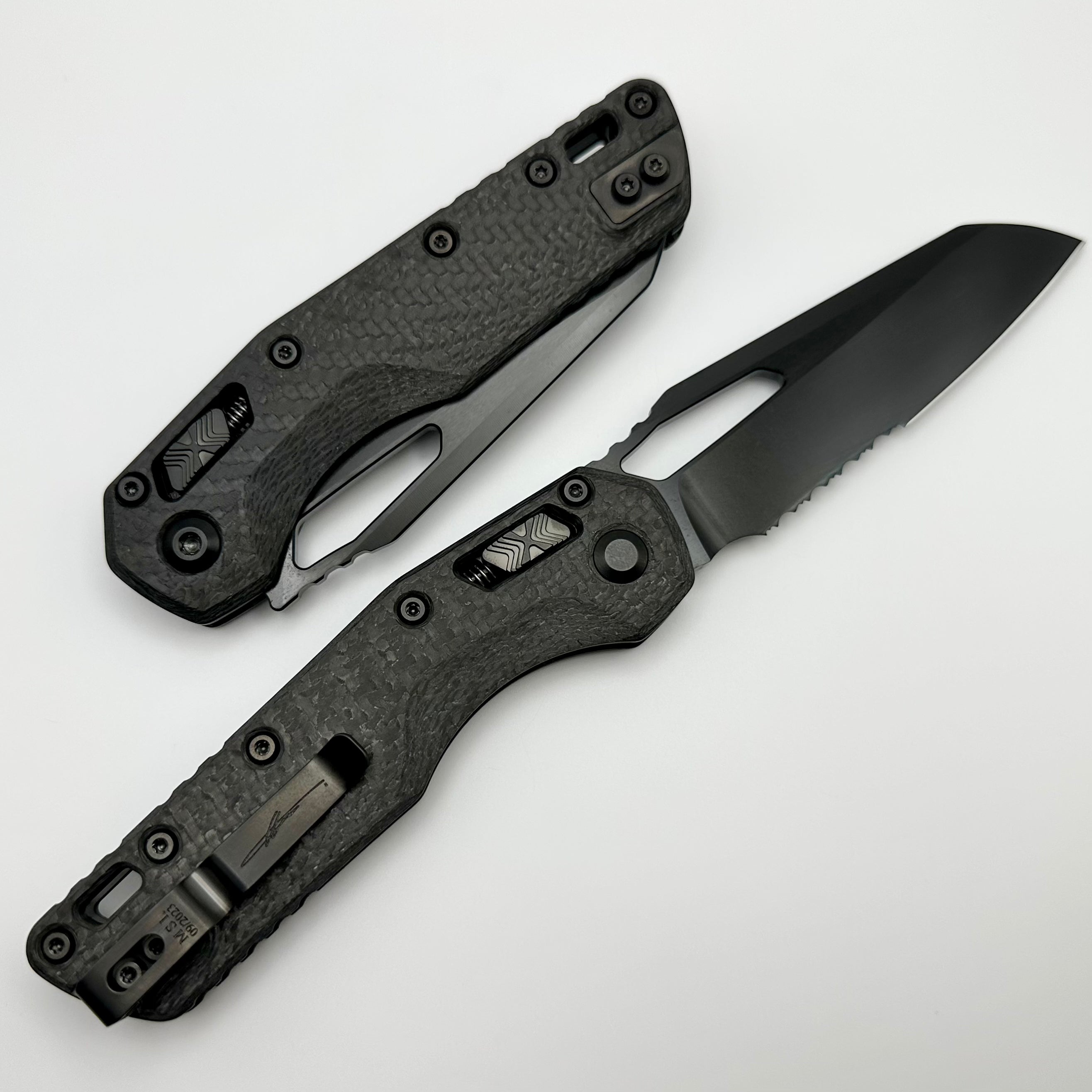 Microtech MSI RAM LOK Carbon Fiber Folding Knife - Premium M390MK Blade, Partial Serrated, DLC Coated