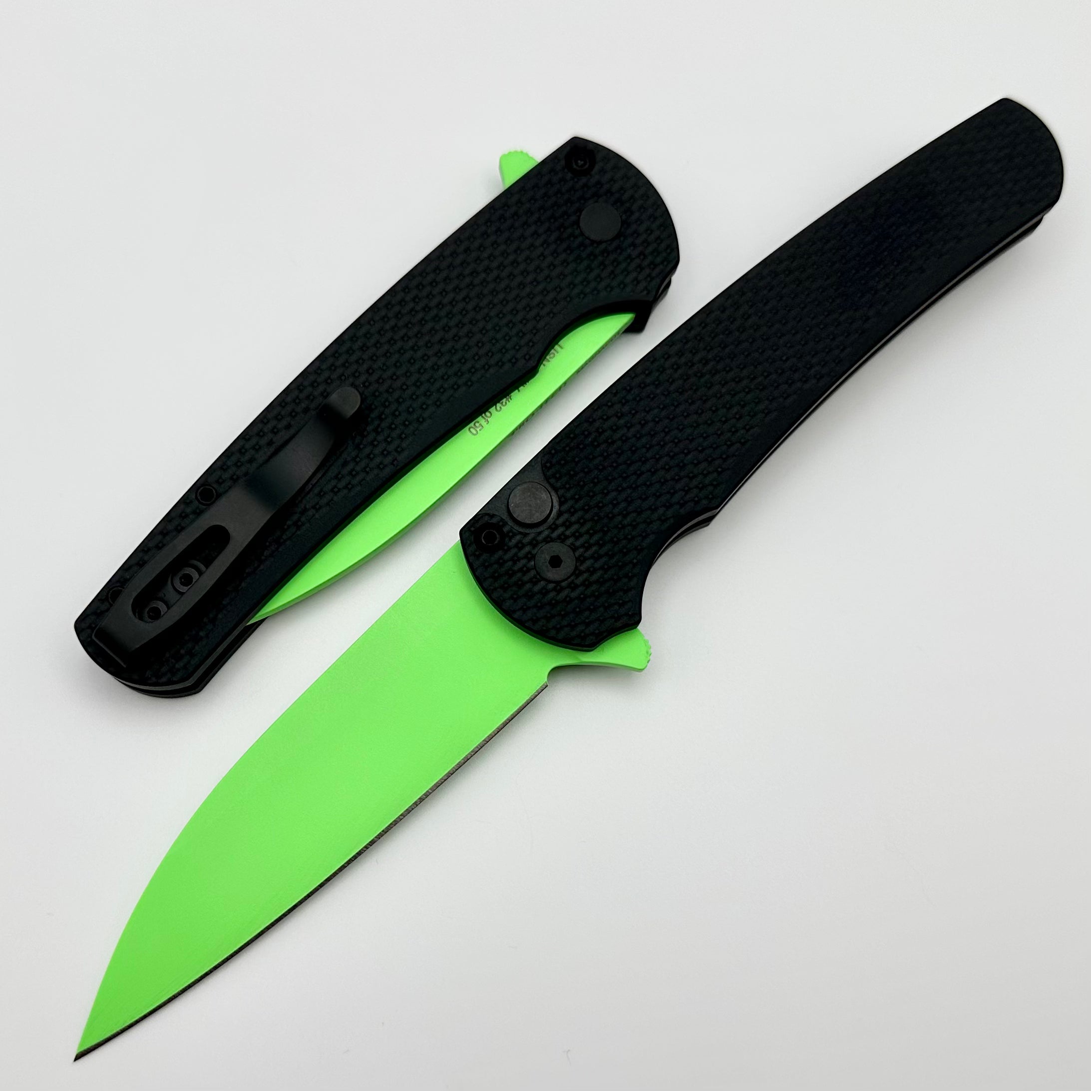 Pro-Tech Malibu USN GXIV Ultimate Tactical Knife - Textured Black Handle, Cerakote Green MagnaCut Wharncliffe Blade
