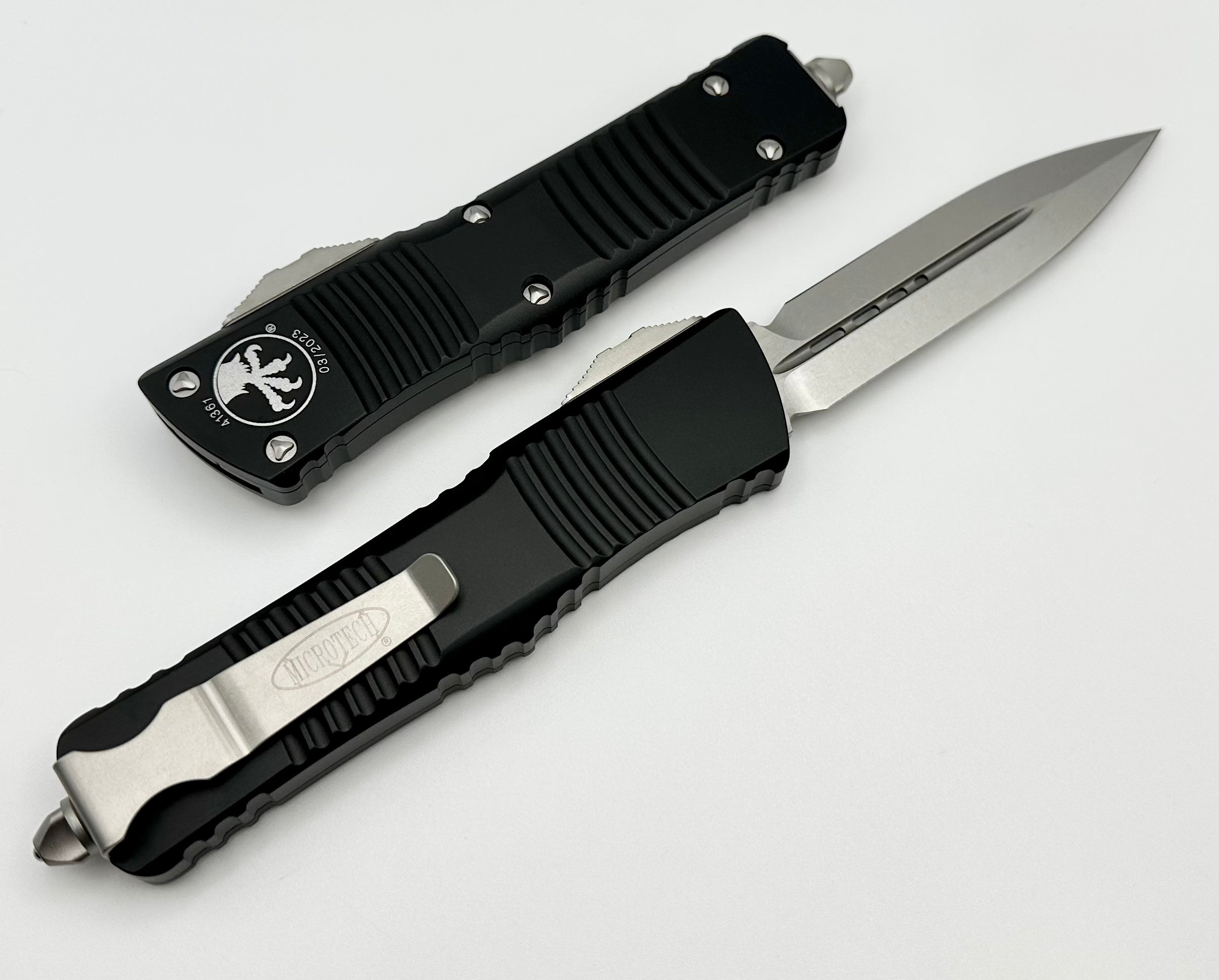 Premium Microtech Combat Troodon Double Edge Tactical Knife - Stonewash & Black