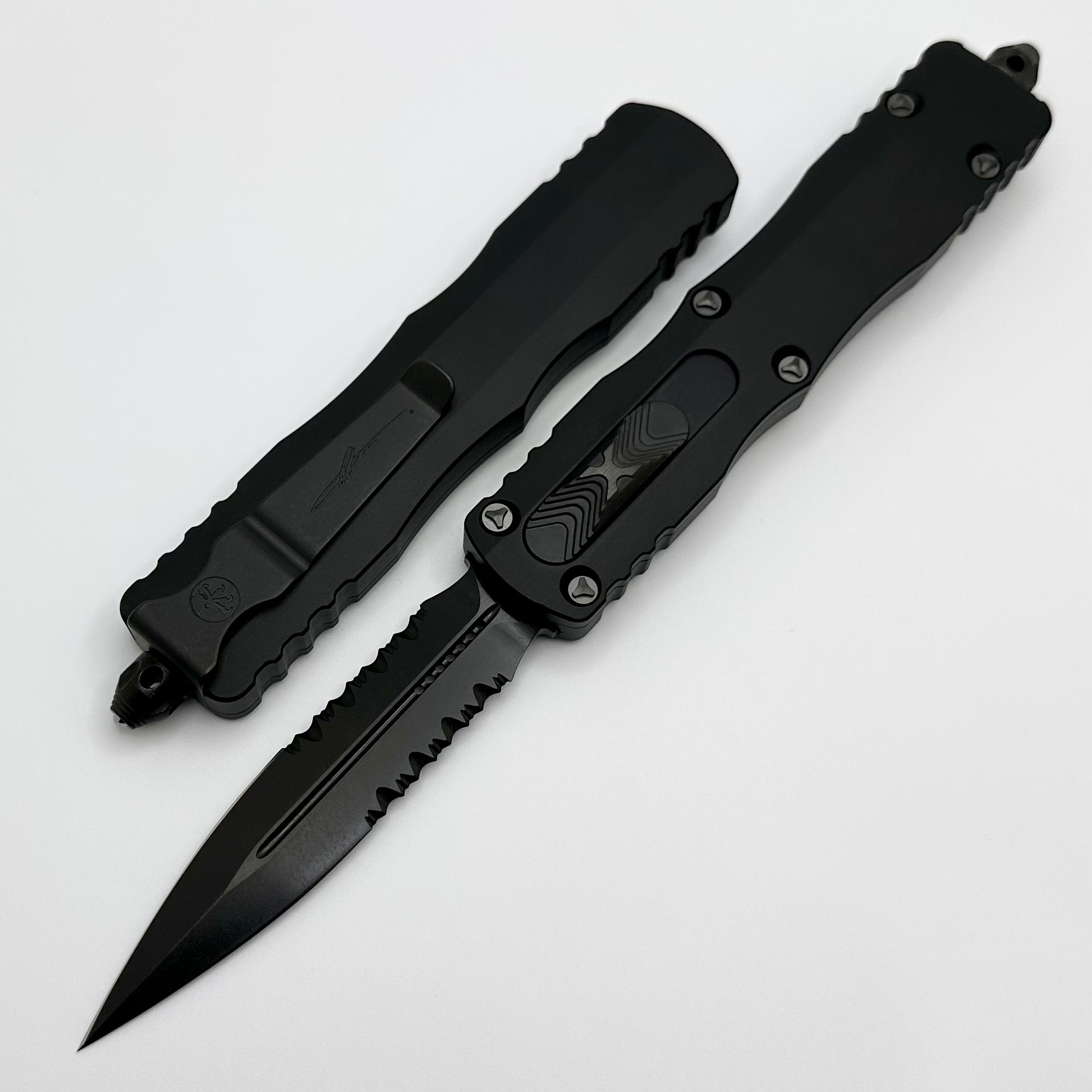 Premium Microtech Dirac Delta DLC Shadow OTF Knife - Double Edge Serrated