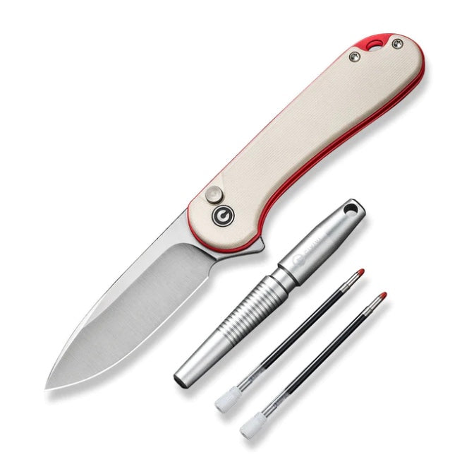 Civivi Elementum II Premium Button Lock Knife & StellarQuill Pen Combo - Ivory G-10 with Nitro-V Blade