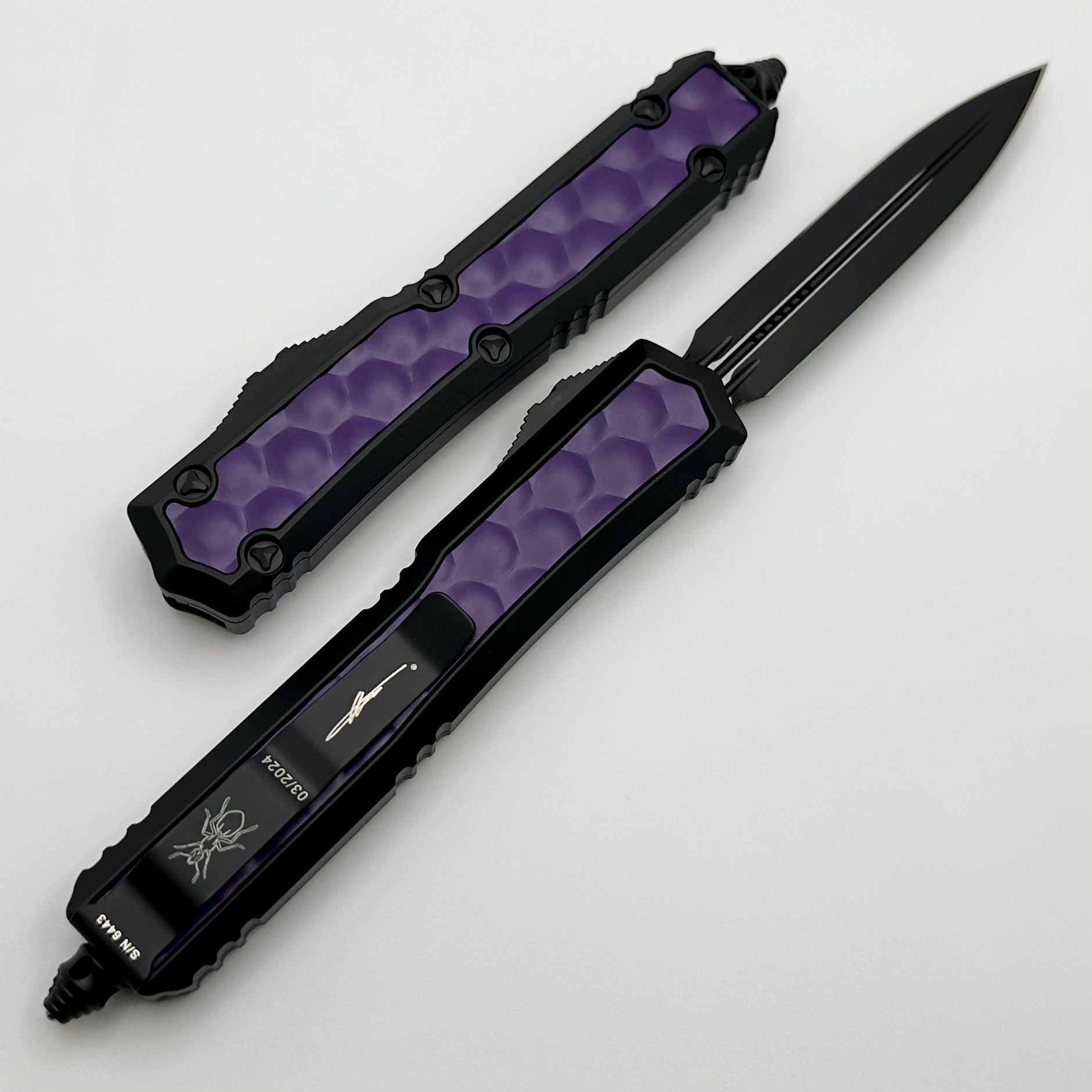 Microtech Makora Black D/E Premium Tactical Knife with Purple Bubble Inlays & Nickel Boron Internals