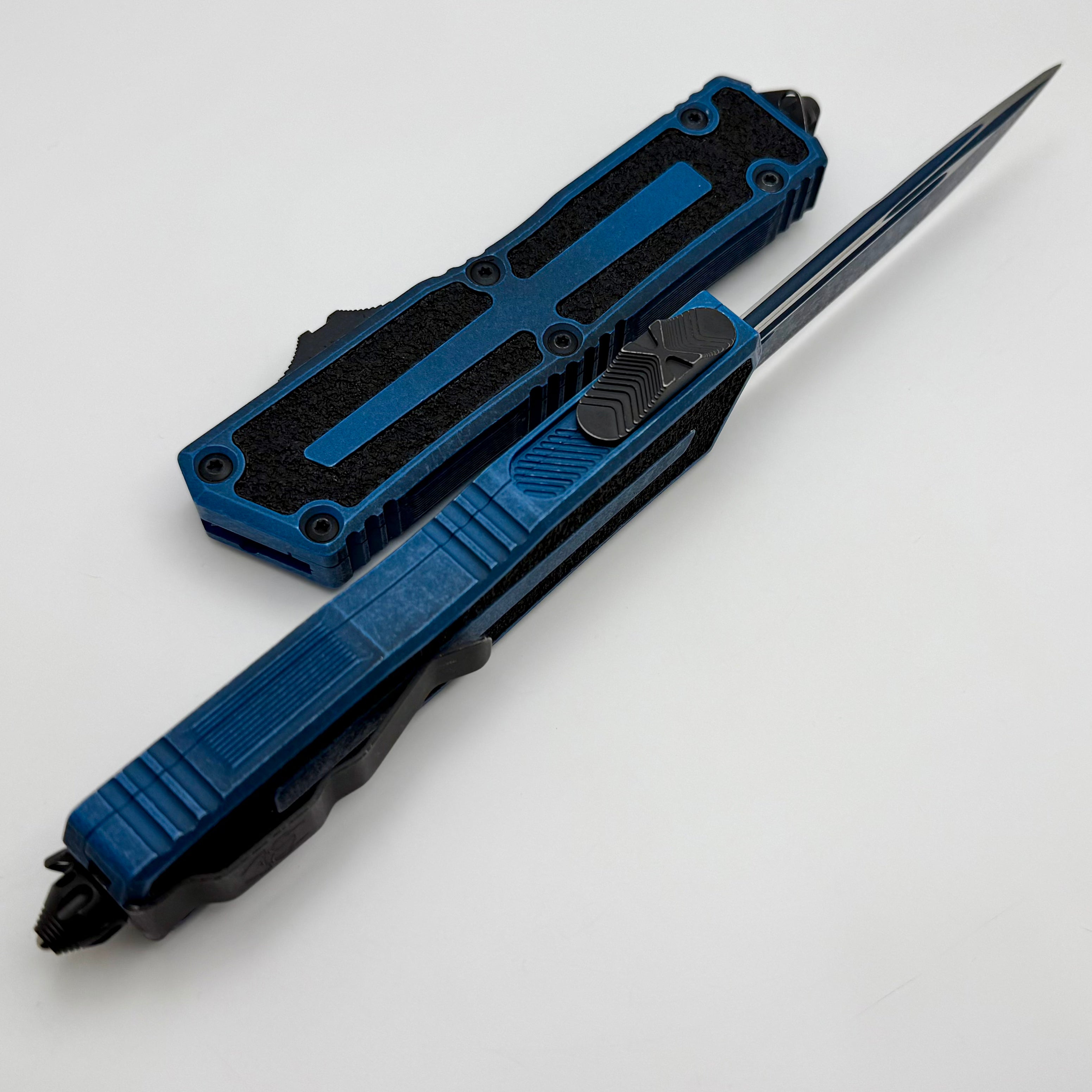 Microtech Scarab 2 Gen 3 Tactical OTF Knife - Weathered Blue Handle